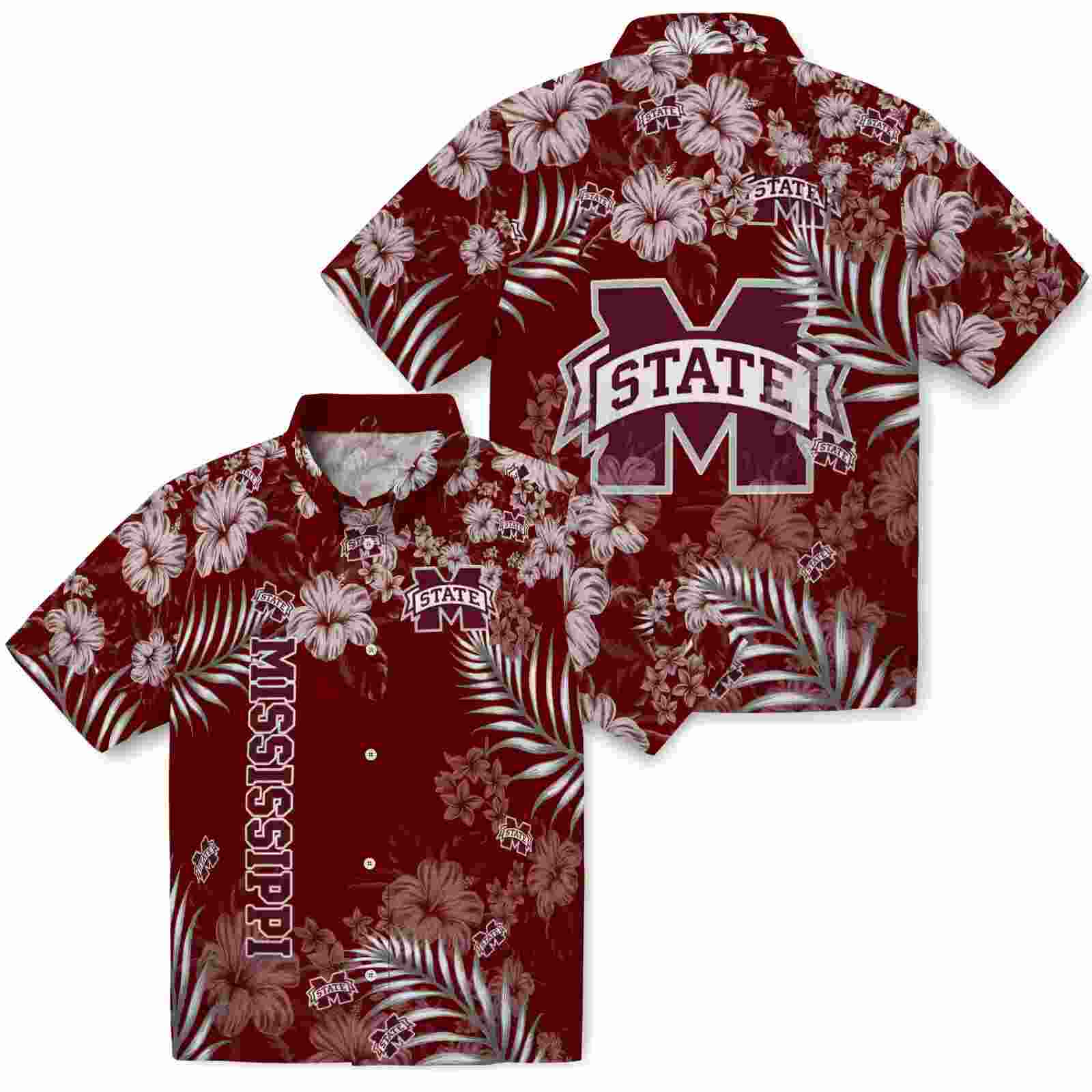 mississippi state bulldogs hibiscus print maroon hawaiian shirt high quality