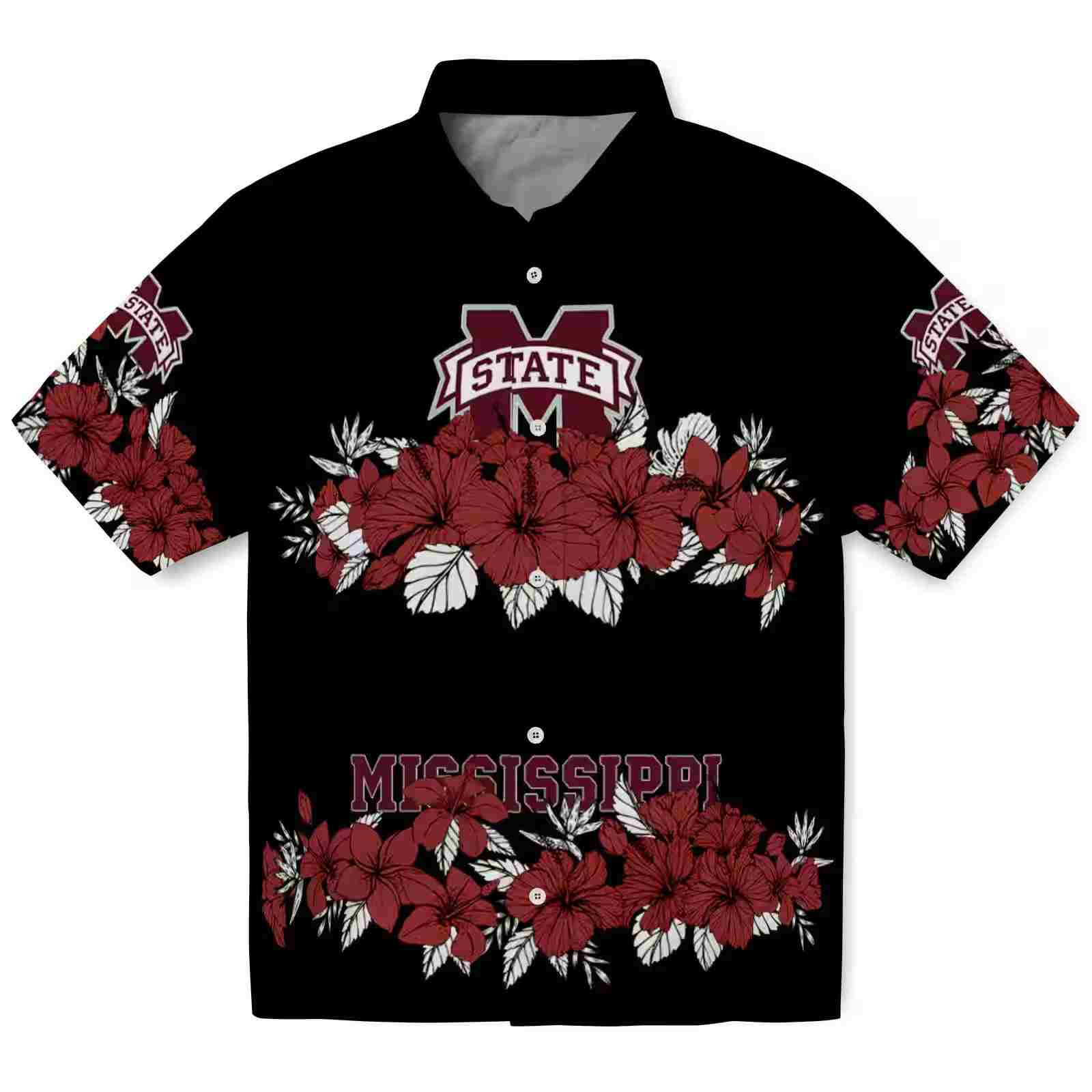 Mississippi State Bulldogs Hibiscus Stripe Maroon Black Hawaiian Shirt