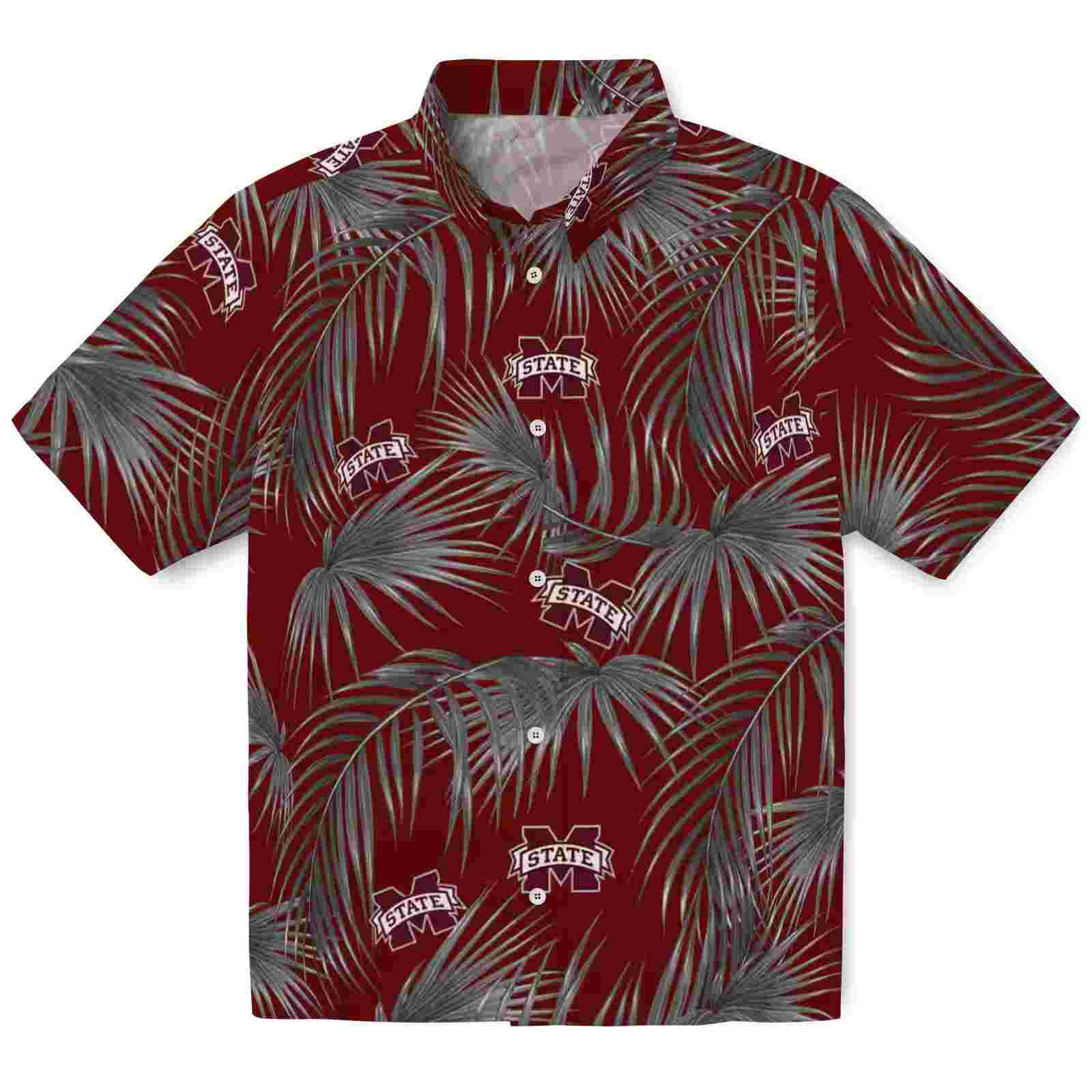 Mississippi State Bulldogs Leafy Palms Maroon Hawaiian Shirt