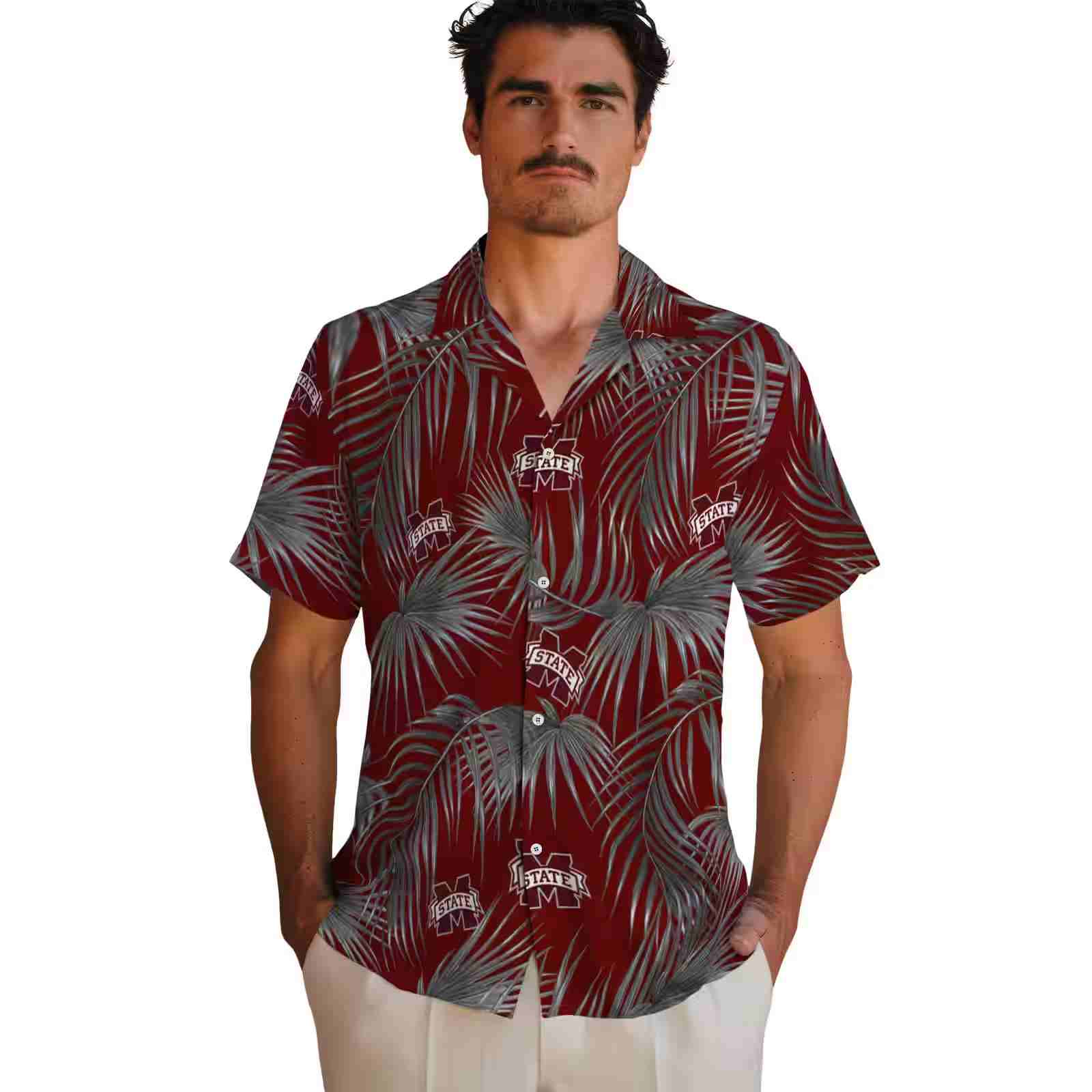 mississippi state bulldogs leafy palms maroon hawaiian shirt fashion forward