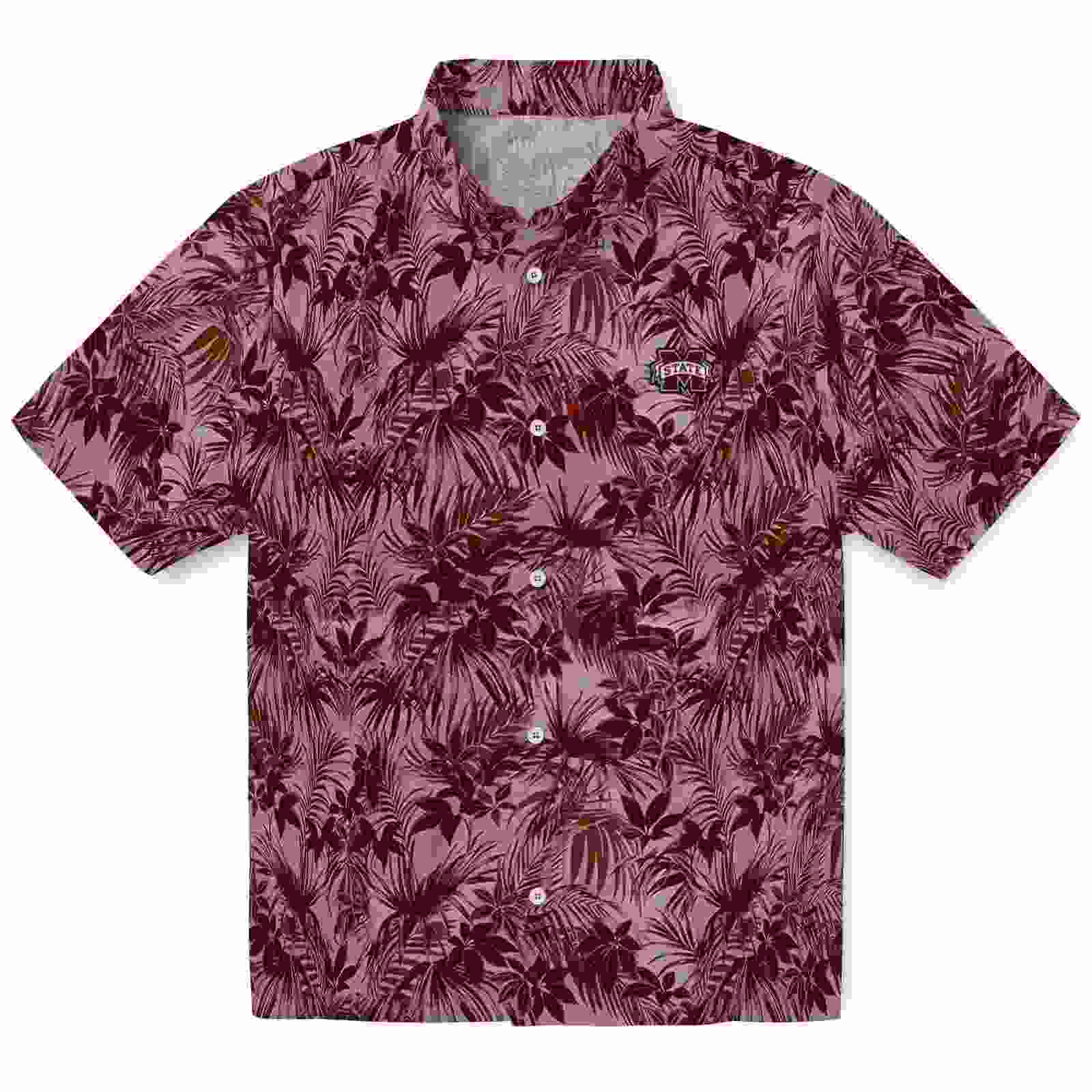 Mississippi State Bulldogs Leafy Pattern Maroon Hawaiian Shirt