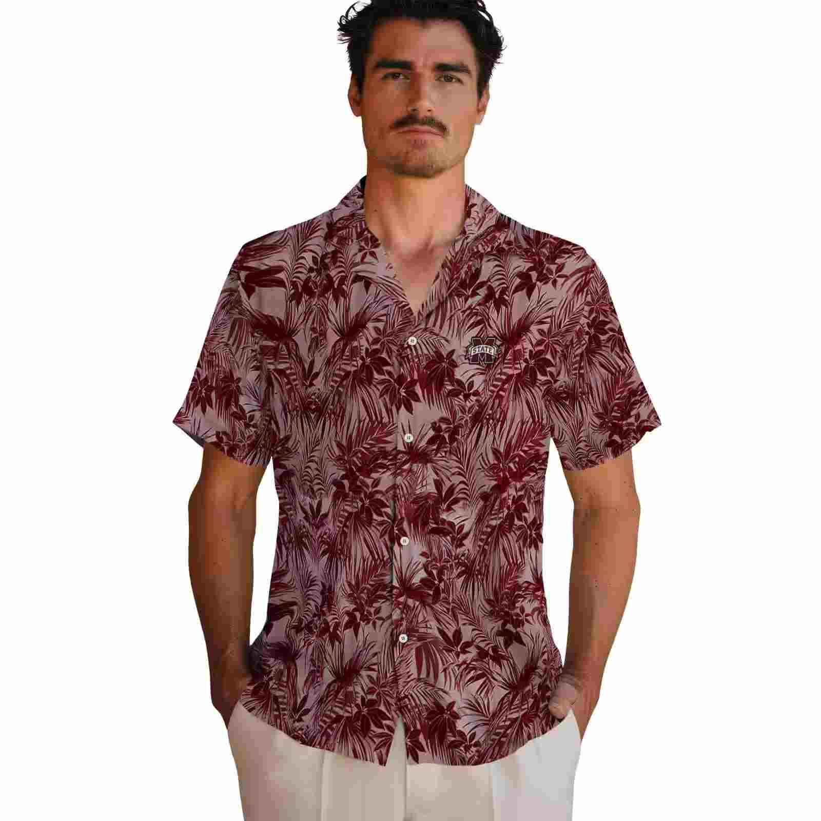 mississippi state bulldogs leafy pattern maroon hawaiian shirt fashion forward