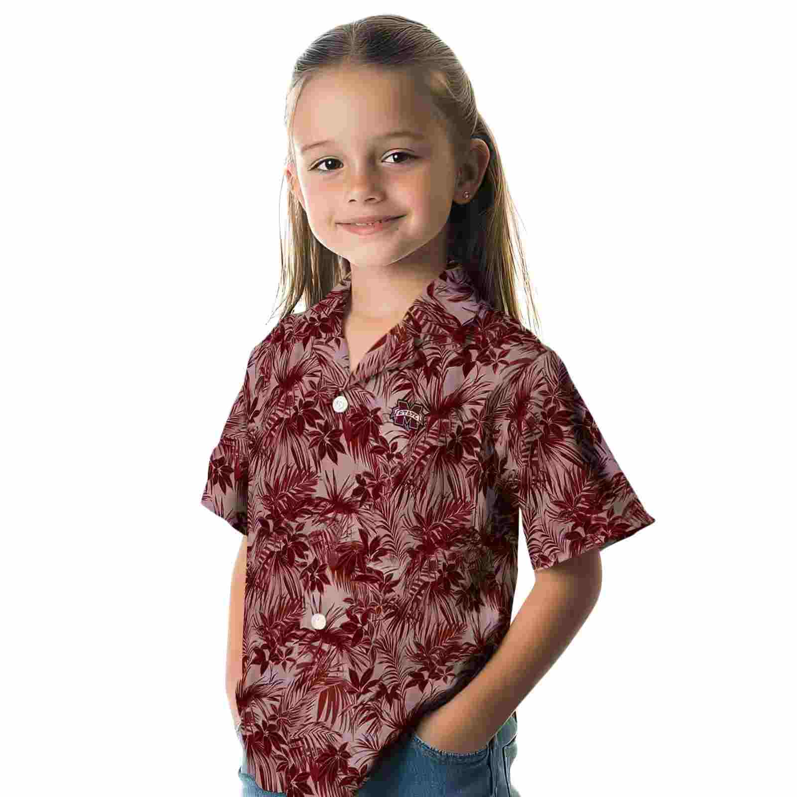 mississippi state bulldogs leafy pattern maroon hawaiian shirt premium grade