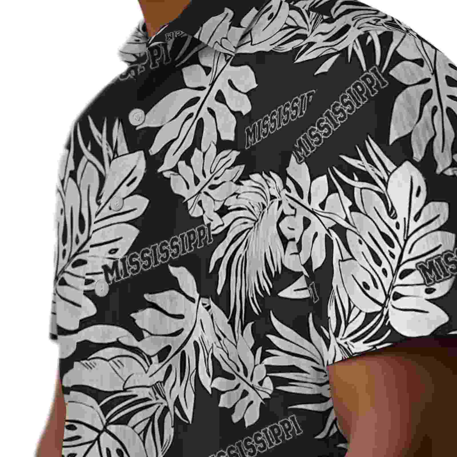 mississippi state bulldogs monstera leaf pattern black hawaiian shirt trendy