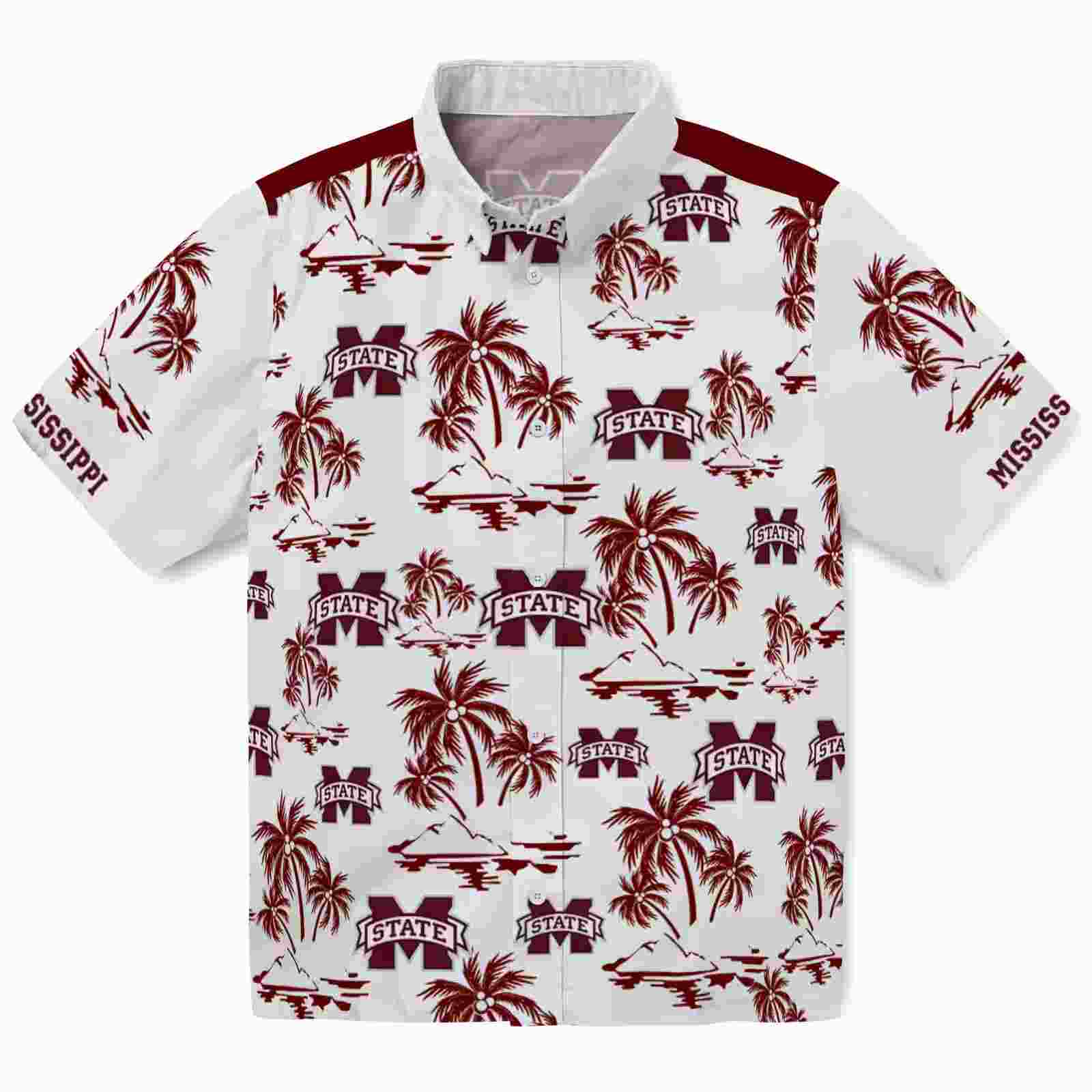 Mississippi State Bulldogs Palm Island Print Maroon White Hawaiian Shirt