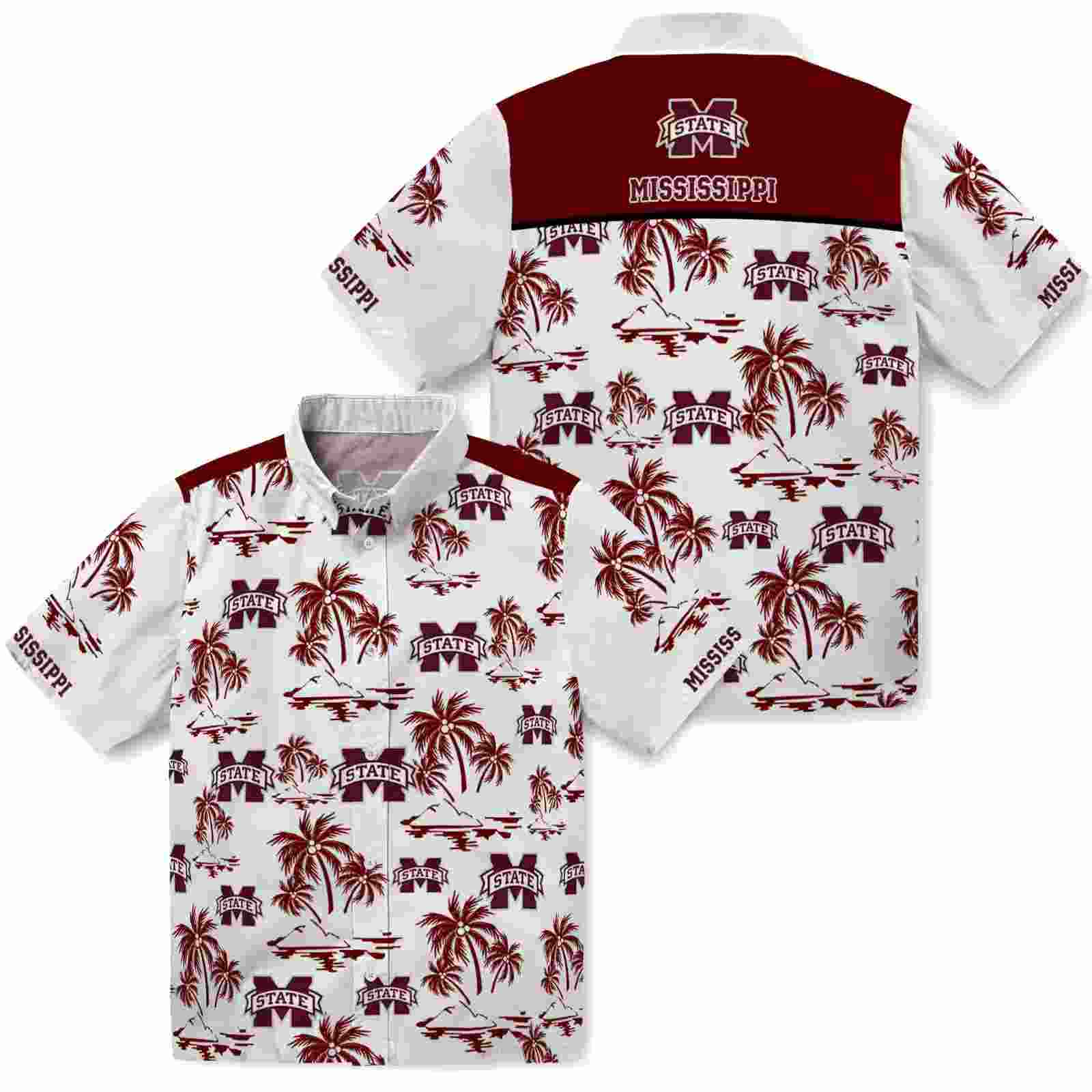 mississippi state bulldogs palm island print maroon white hawaiian shirt high quality