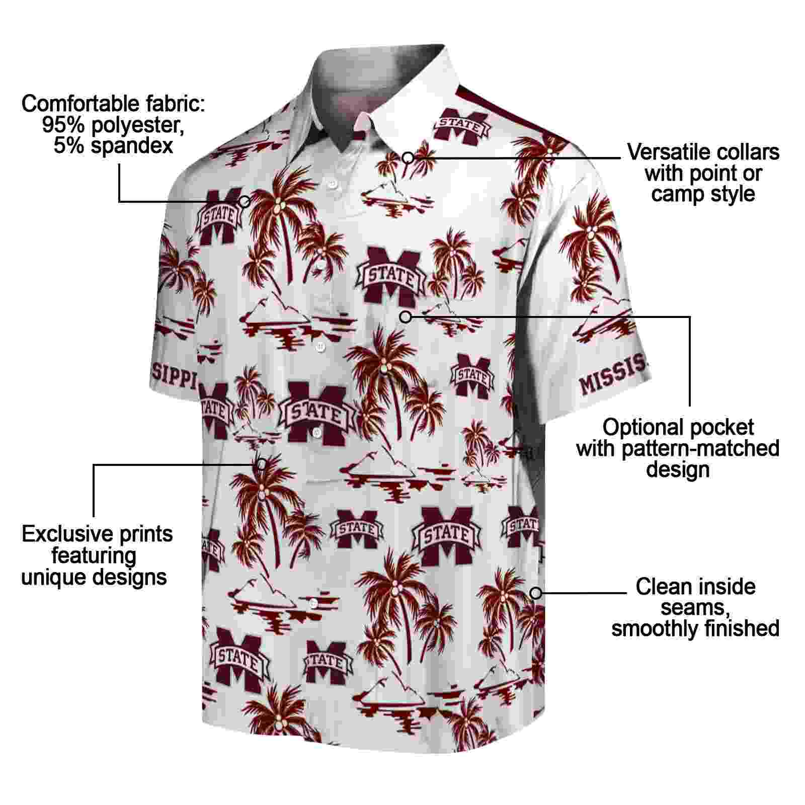 mississippi state bulldogs palm island print maroon white hawaiian shirt new arrival