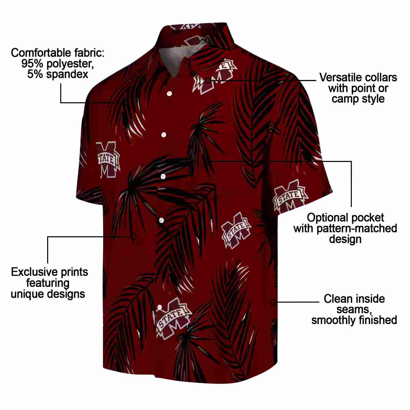 mississippi state bulldogs palm leaf maroon hawaiian shirt new arrival