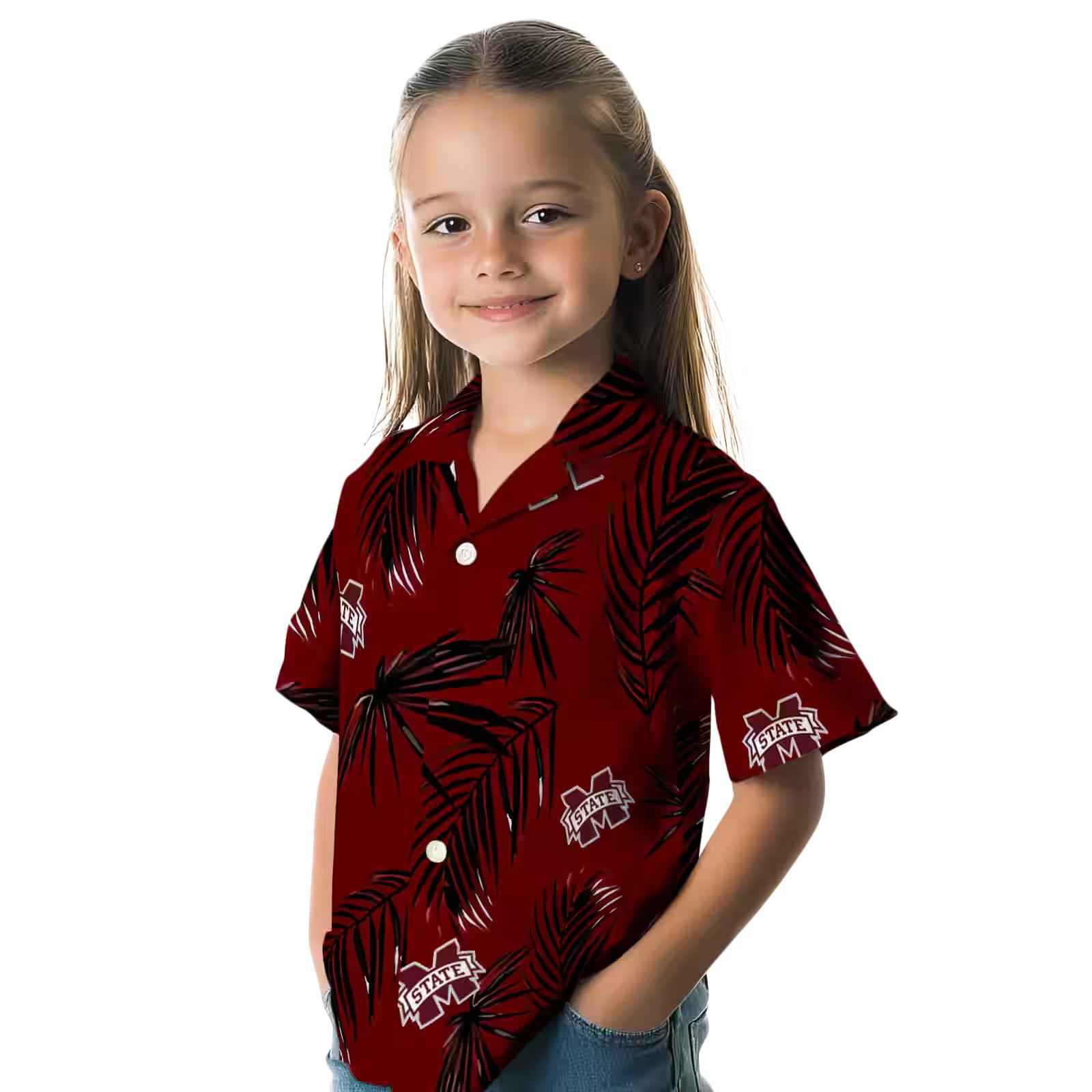 mississippi state bulldogs palm leaf maroon hawaiian shirt premium grade