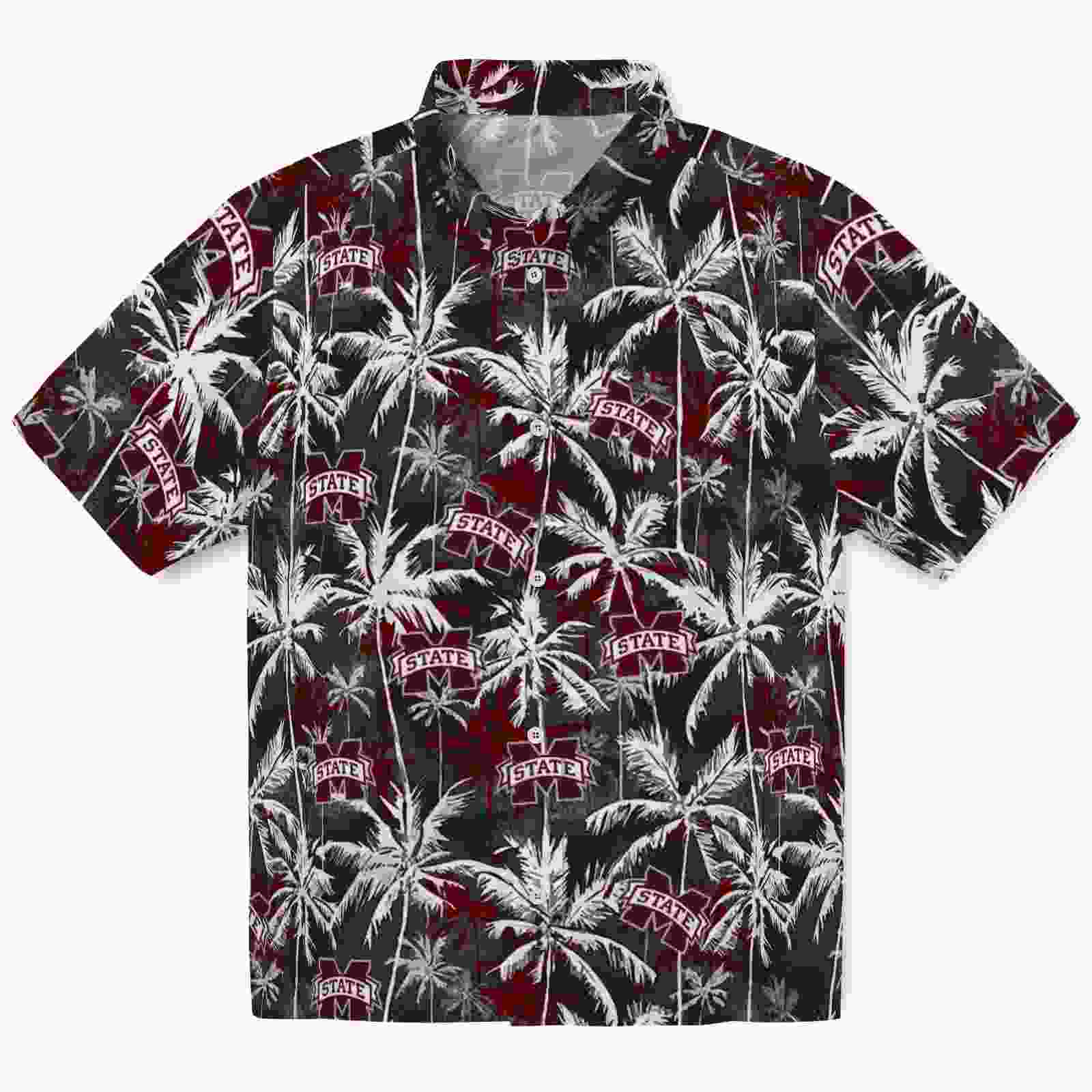 Mississippi State Bulldogs Palm Pattern Maroon Black Hawaiian Shirt