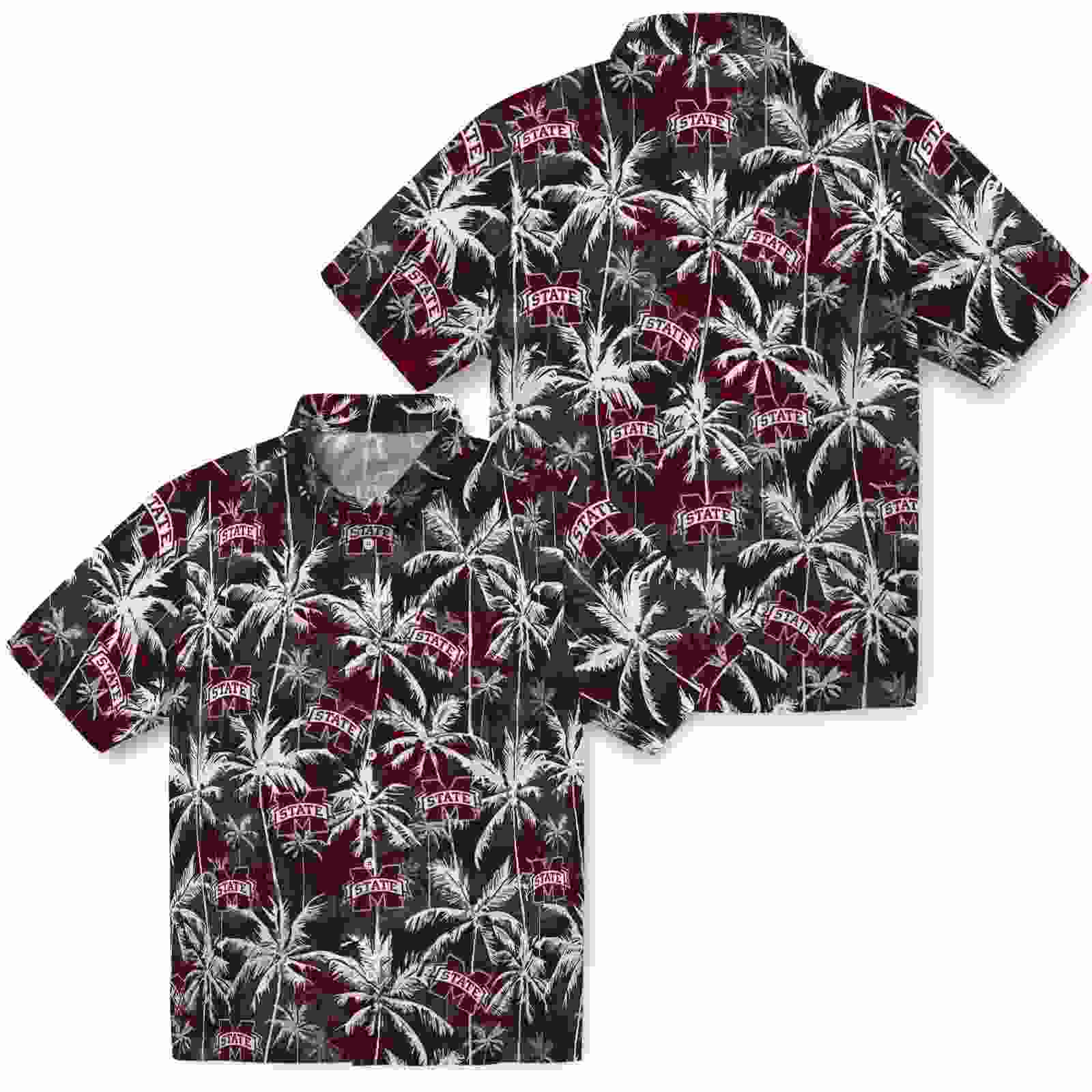 mississippi state bulldogs palm pattern maroon black hawaiian shirt high quality