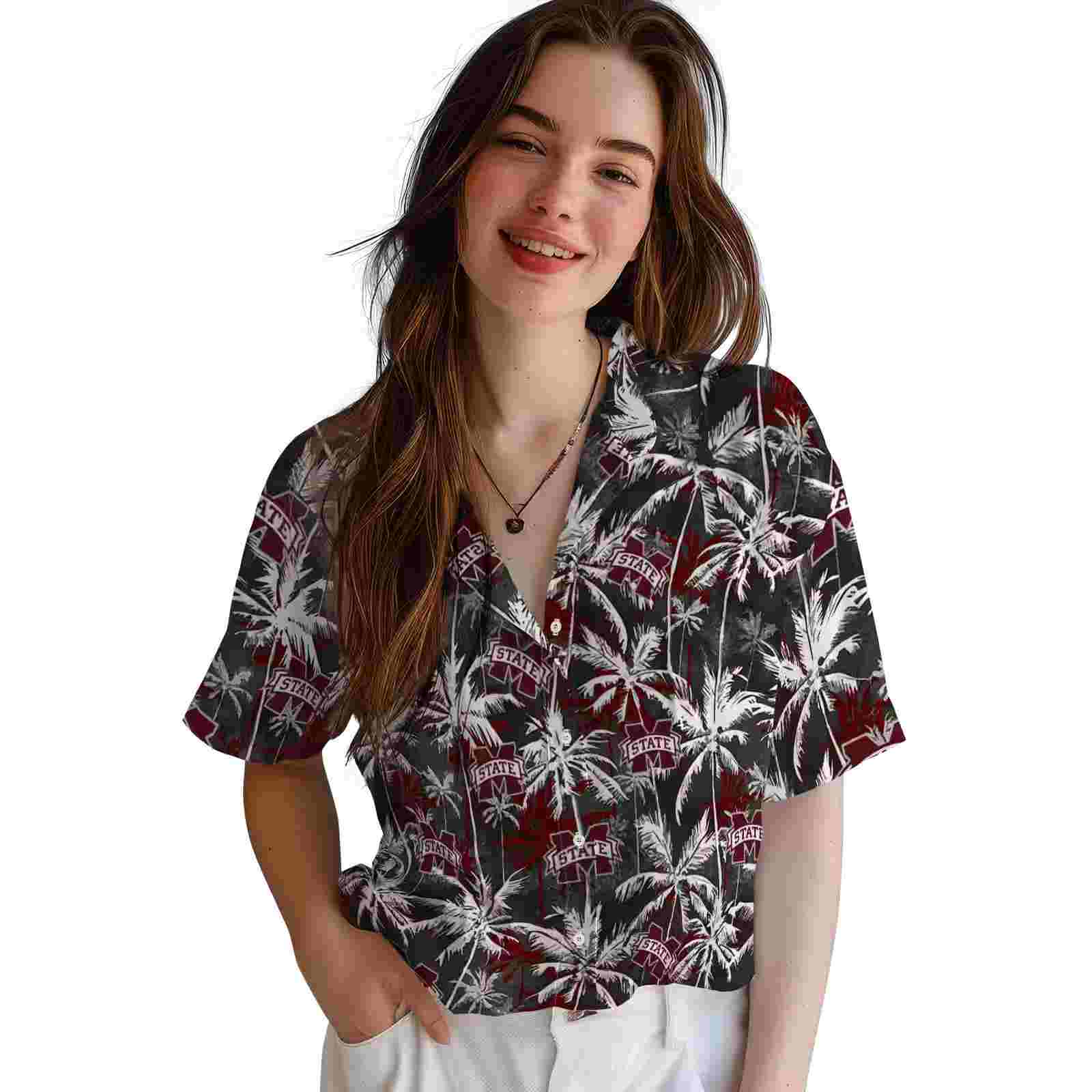 mississippi state bulldogs palm pattern maroon black hawaiian shirt latest model