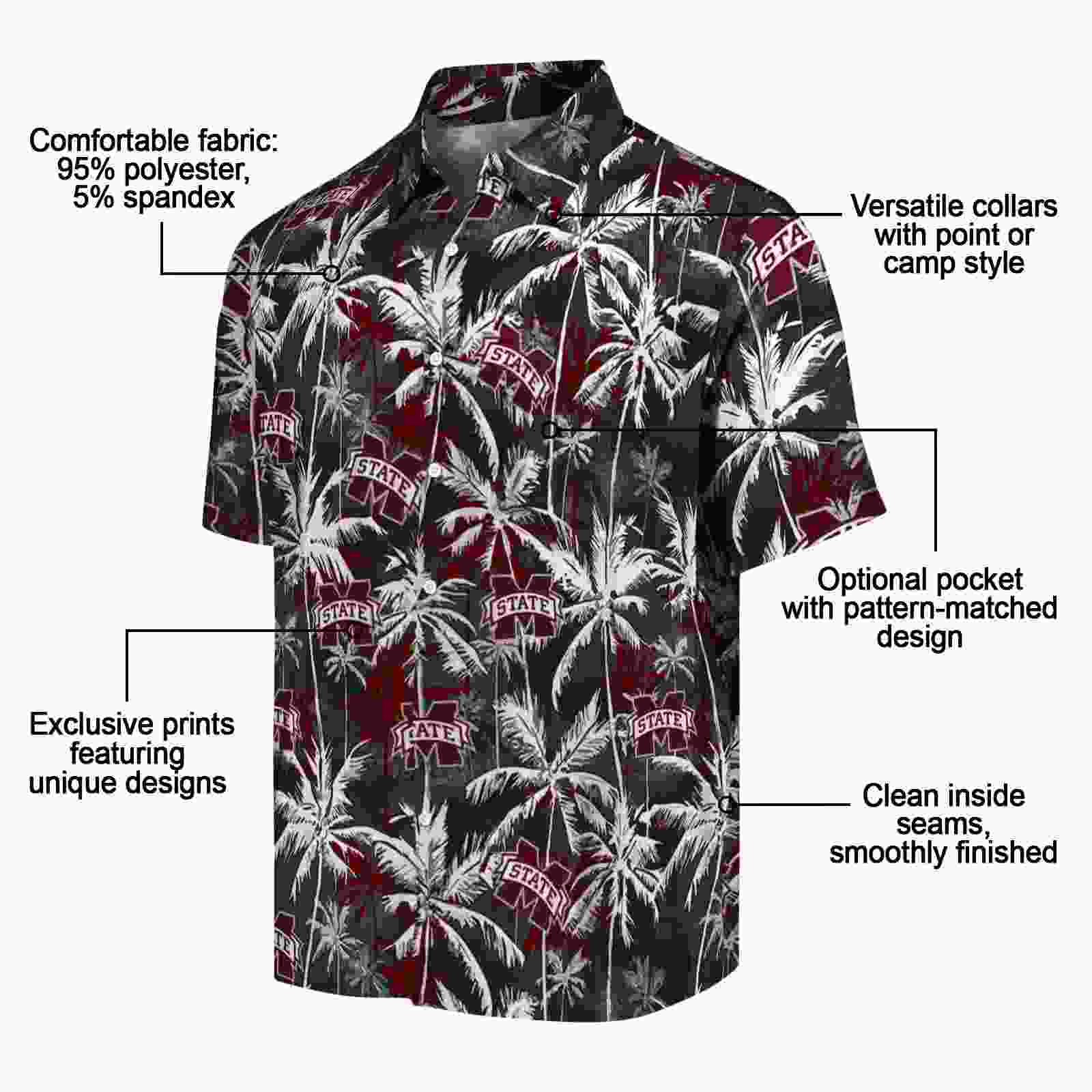 mississippi state bulldogs palm pattern maroon black hawaiian shirt new arrival