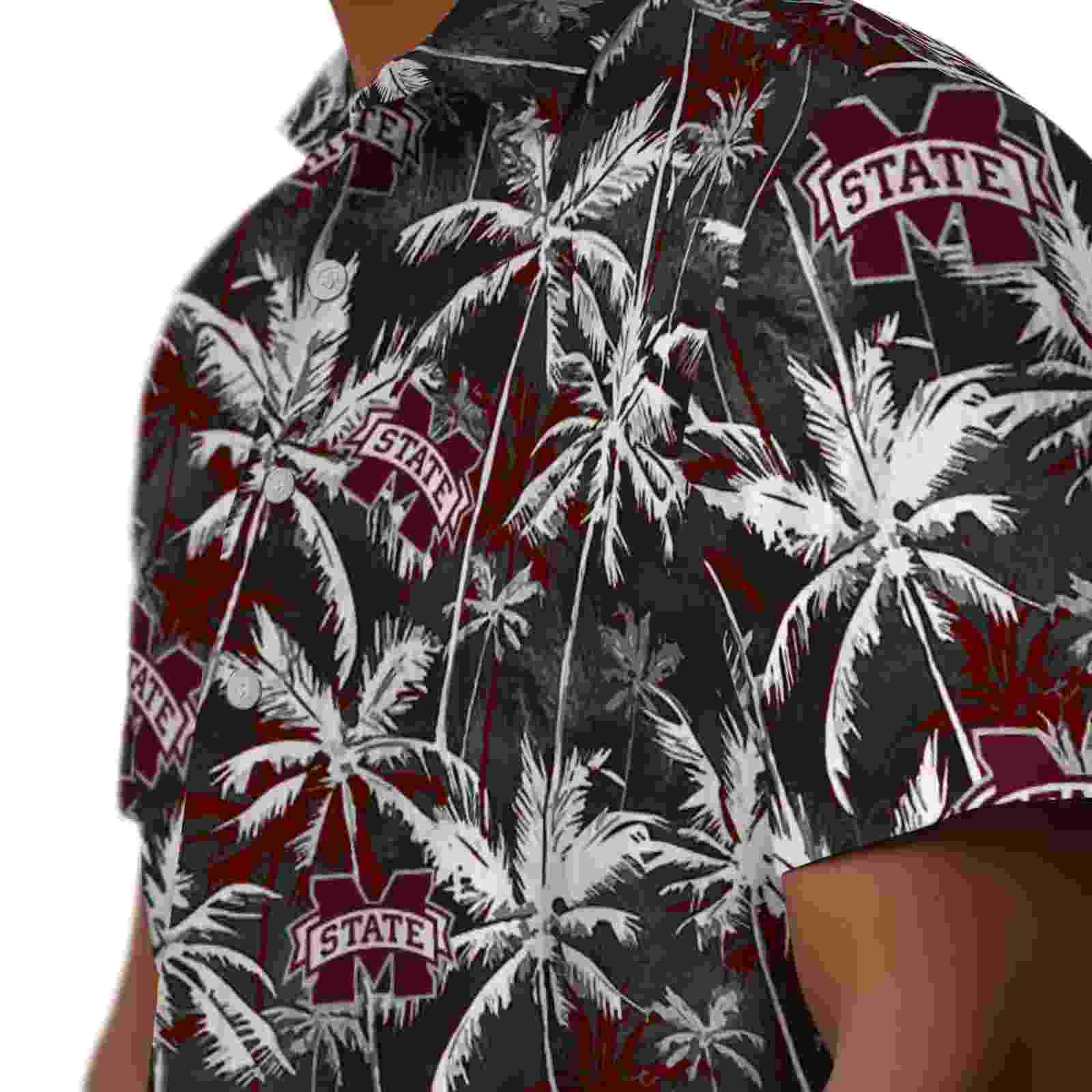 mississippi state bulldogs palm pattern maroon black hawaiian shirt trendy