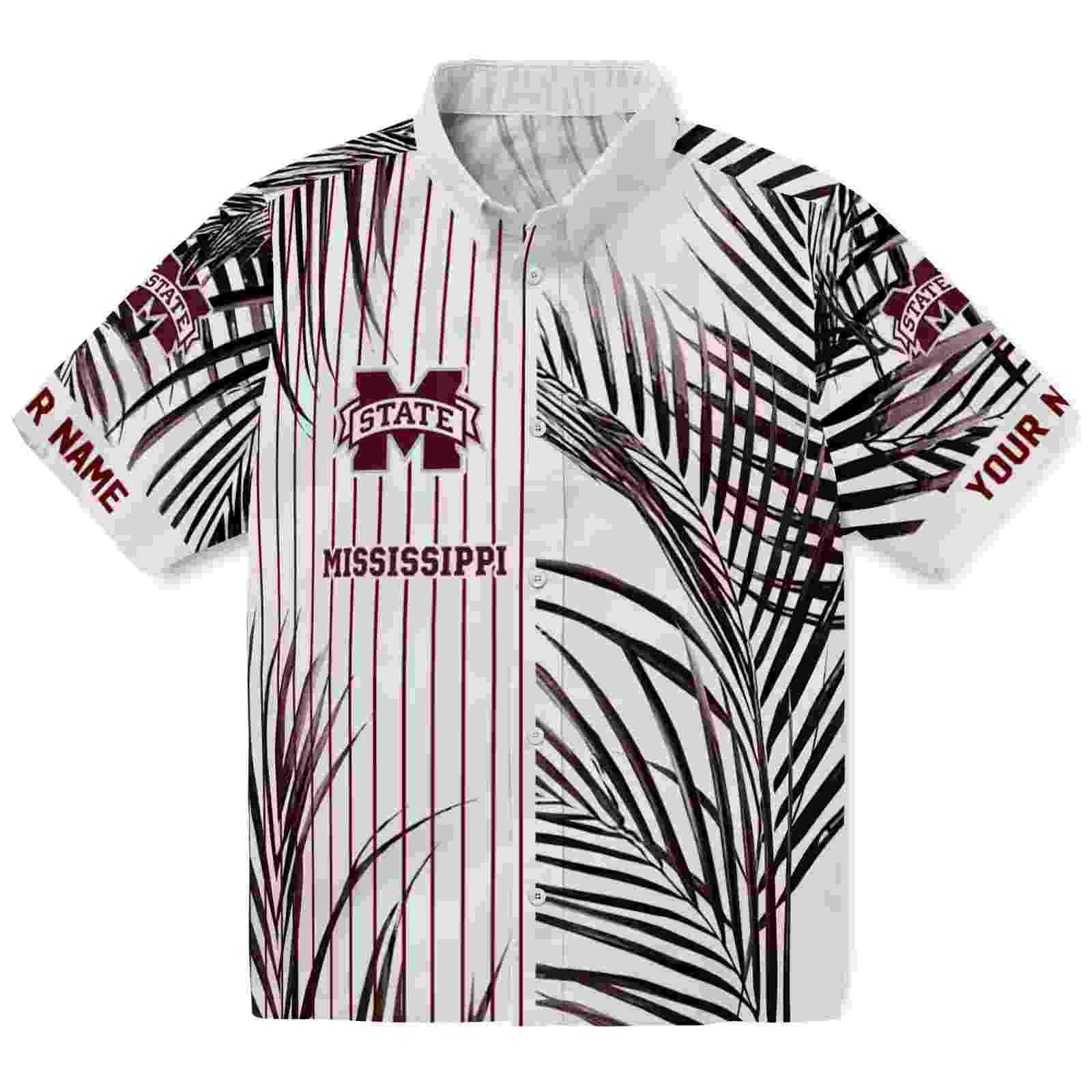 Mississippi State Bulldogs Palm Stripes Maroon Black White Hawaiian Shirt