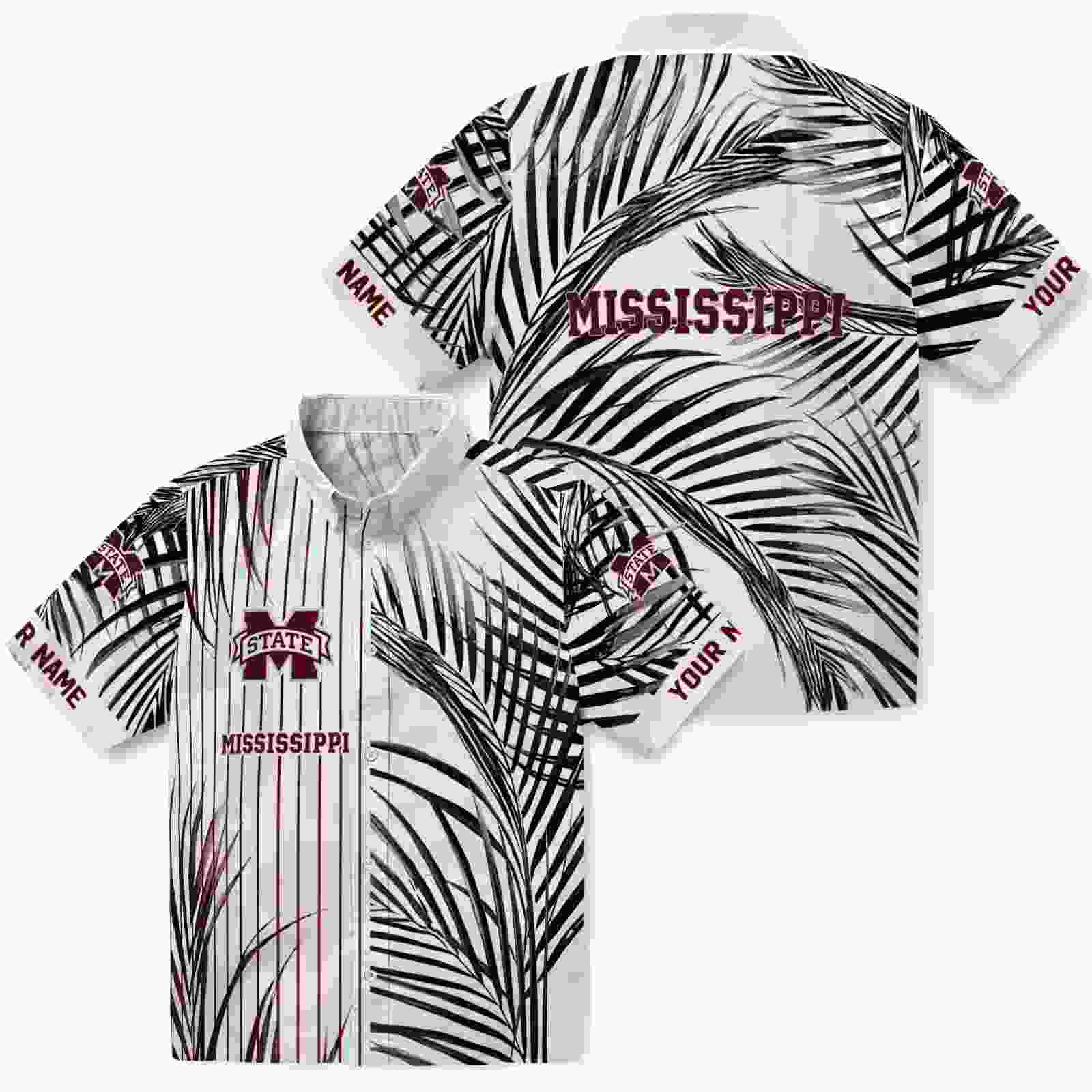 mississippi state bulldogs palm stripes maroon black white hawaiian shirt high quality