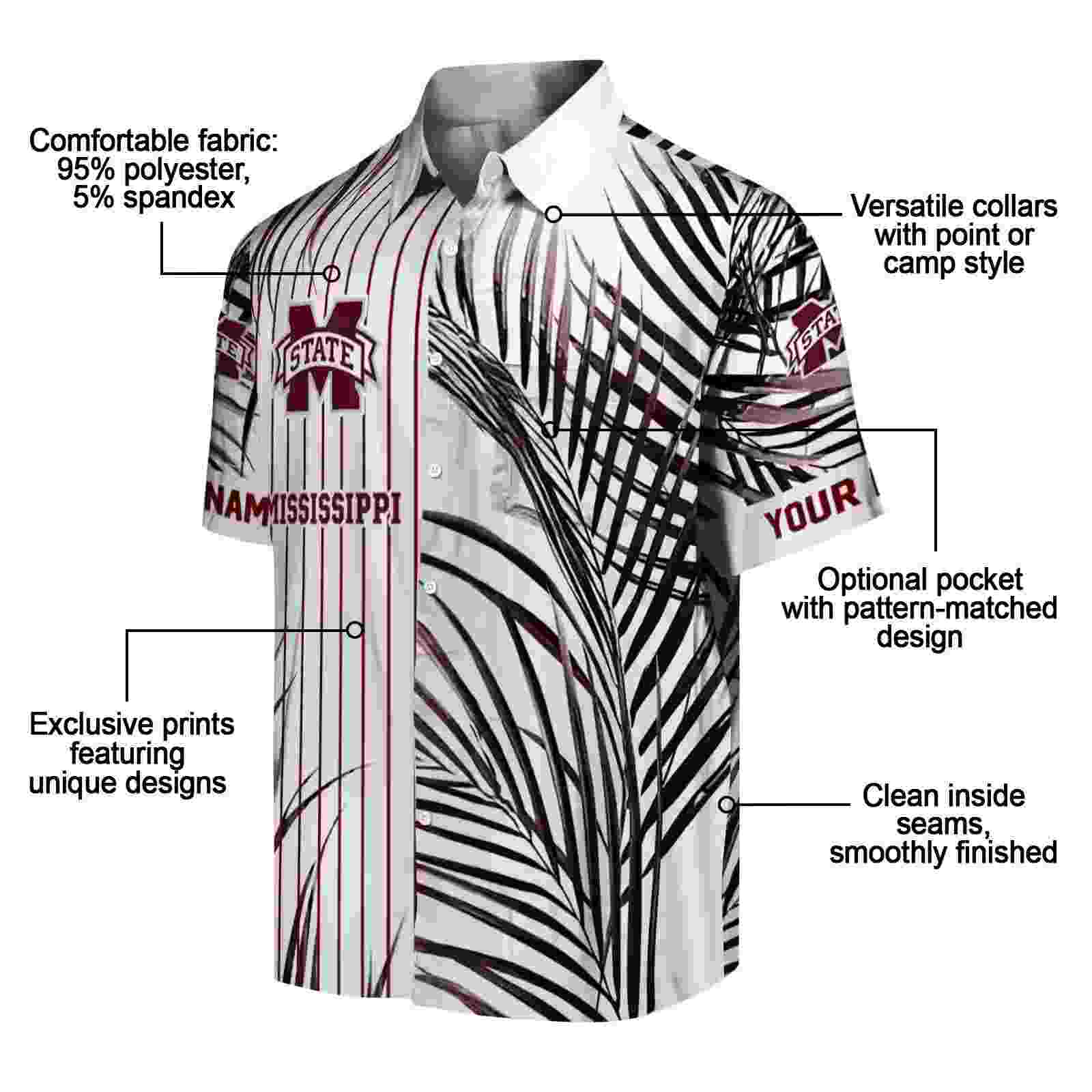 mississippi state bulldogs palm stripes maroon black white hawaiian shirt new arrival