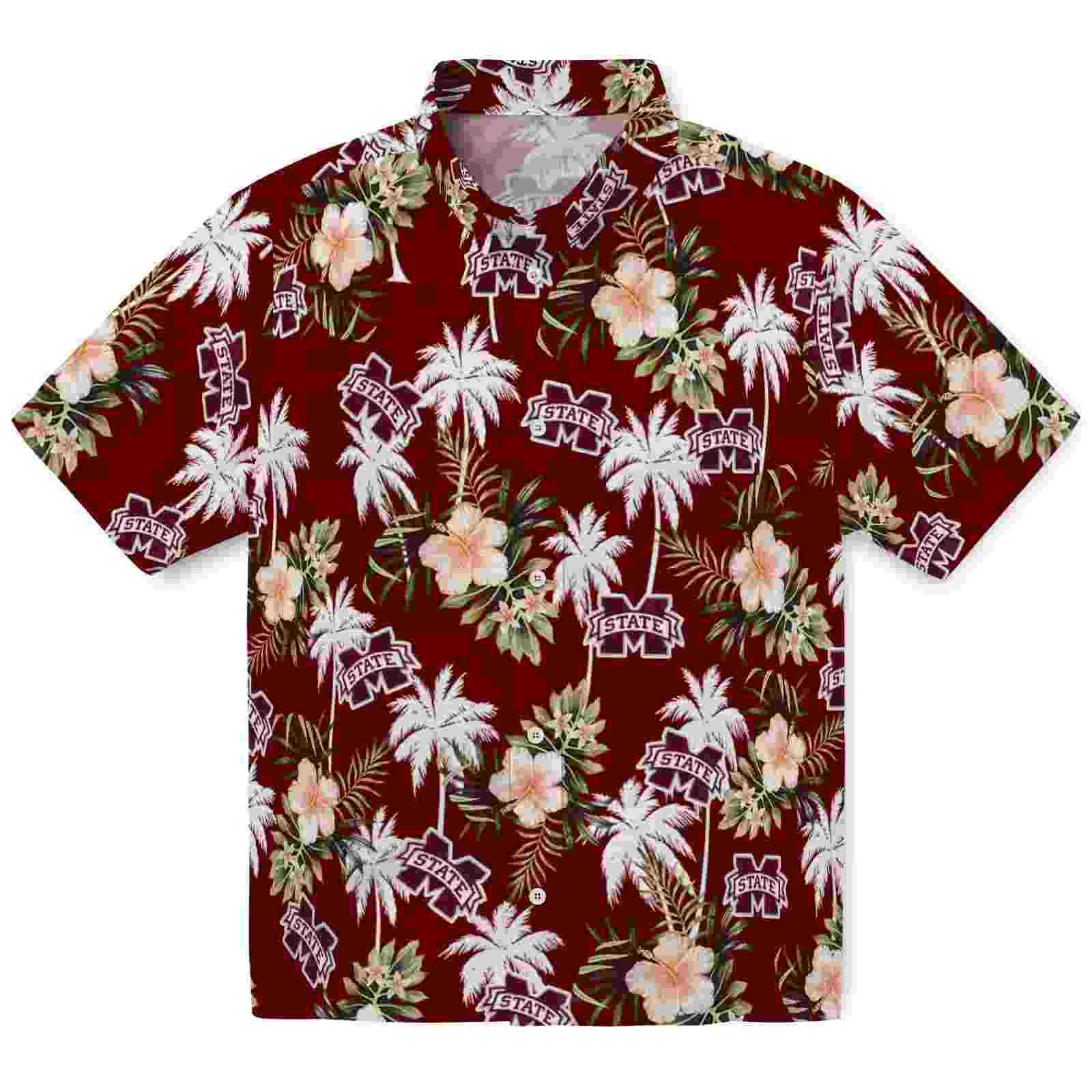 Mississippi State Bulldogs Palm Tree Flower Maroon Hawaiian Shirt