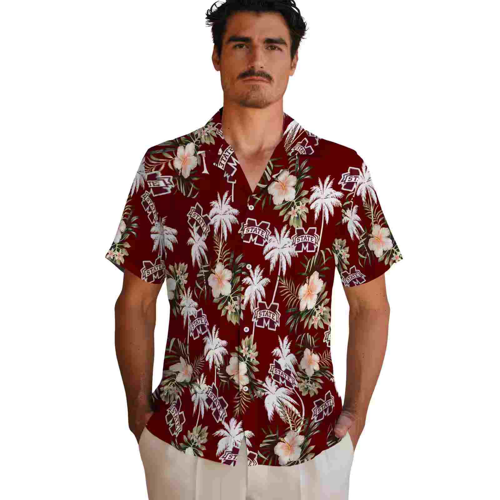 mississippi state bulldogs palm tree flower maroon hawaiian shirt fashion forward