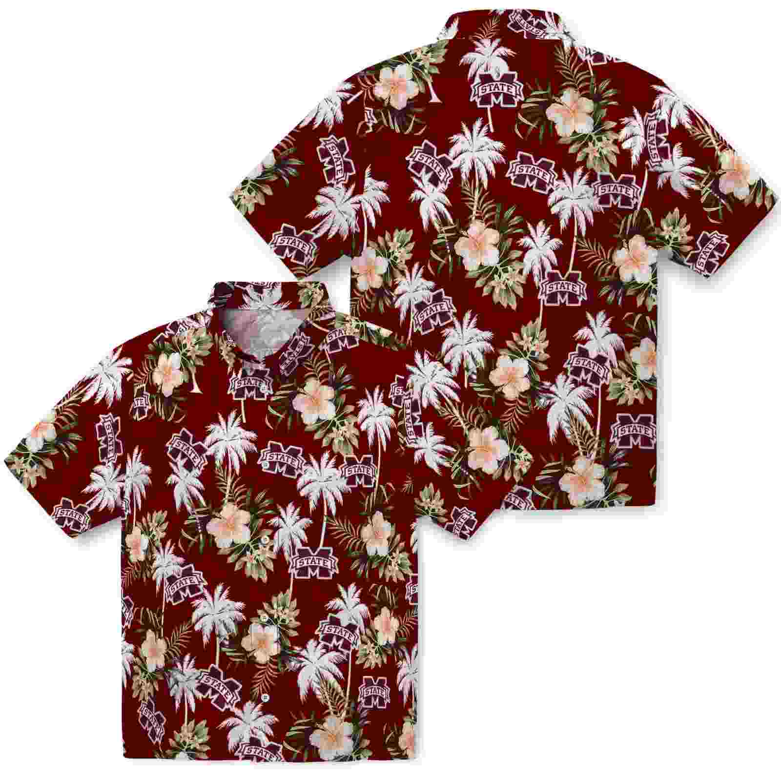 mississippi state bulldogs palm tree flower maroon hawaiian shirt high quality