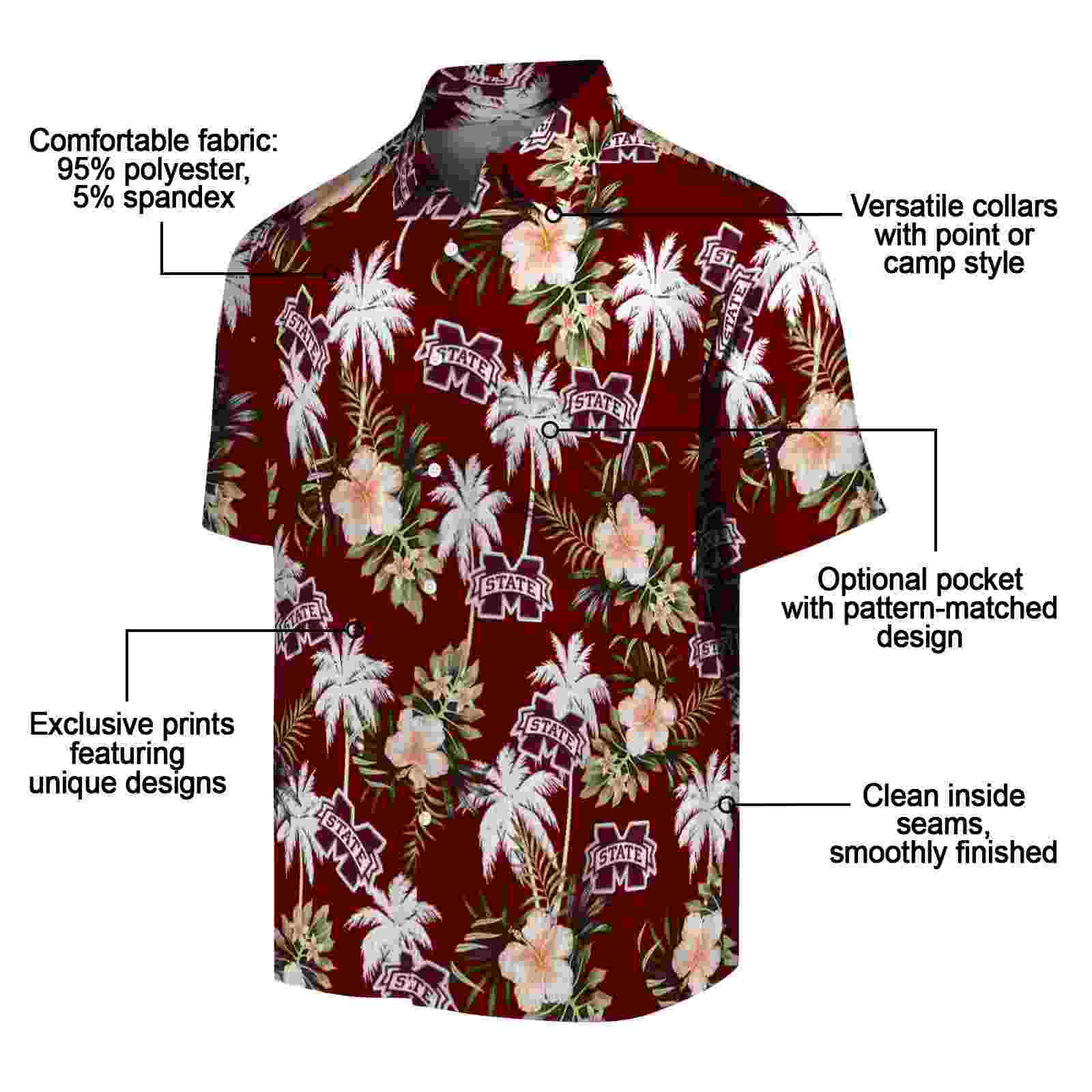 mississippi state bulldogs palm tree flower maroon hawaiian shirt new arrival