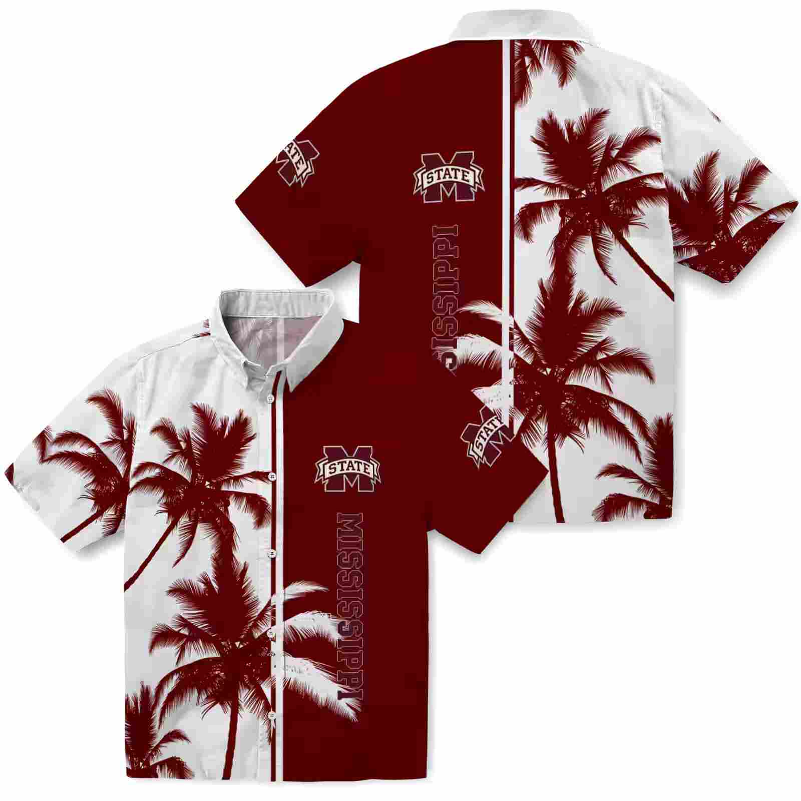 mississippi state bulldogs palm trees maroon white hawaiian shirt high quality