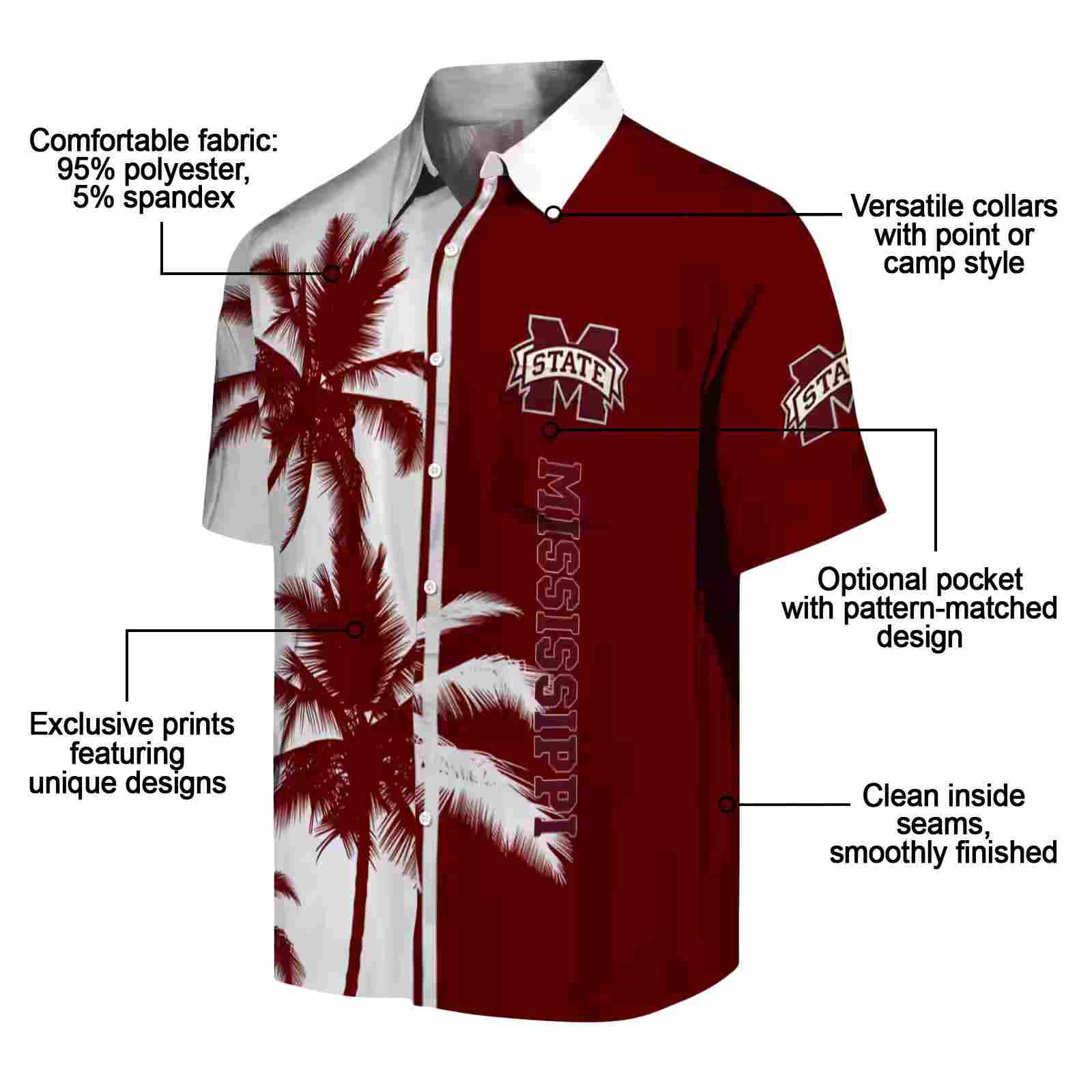 mississippi state bulldogs palm trees maroon white hawaiian shirt new arrival