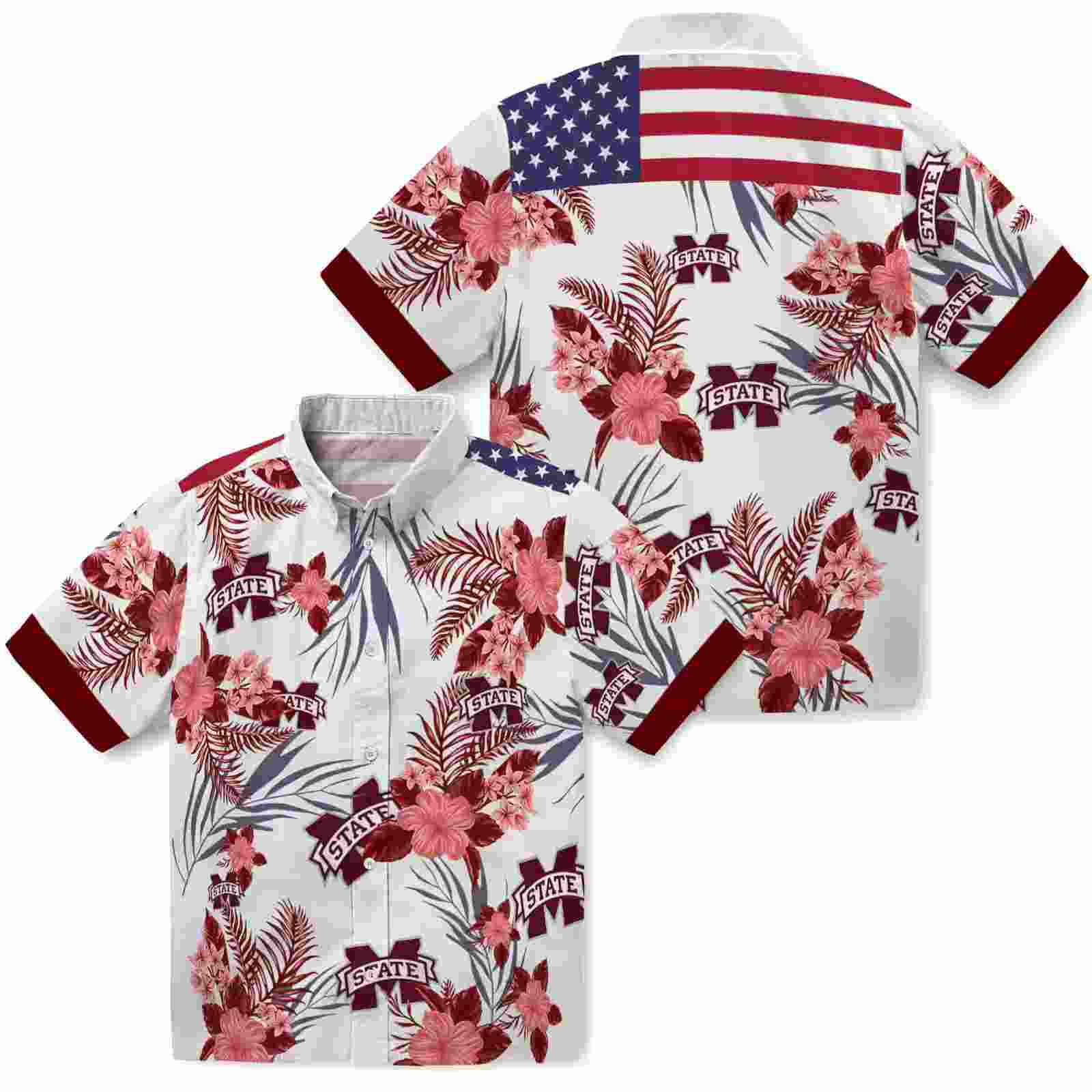 mississippi state bulldogs patriotic hibiscus design maroon white hawaiian shirt high quality