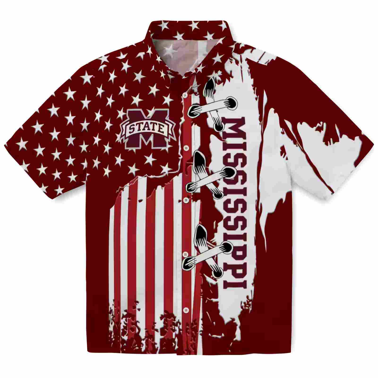 Mississippi State Bulldogs Stitched Flag Maroon Hawaiian Shirt