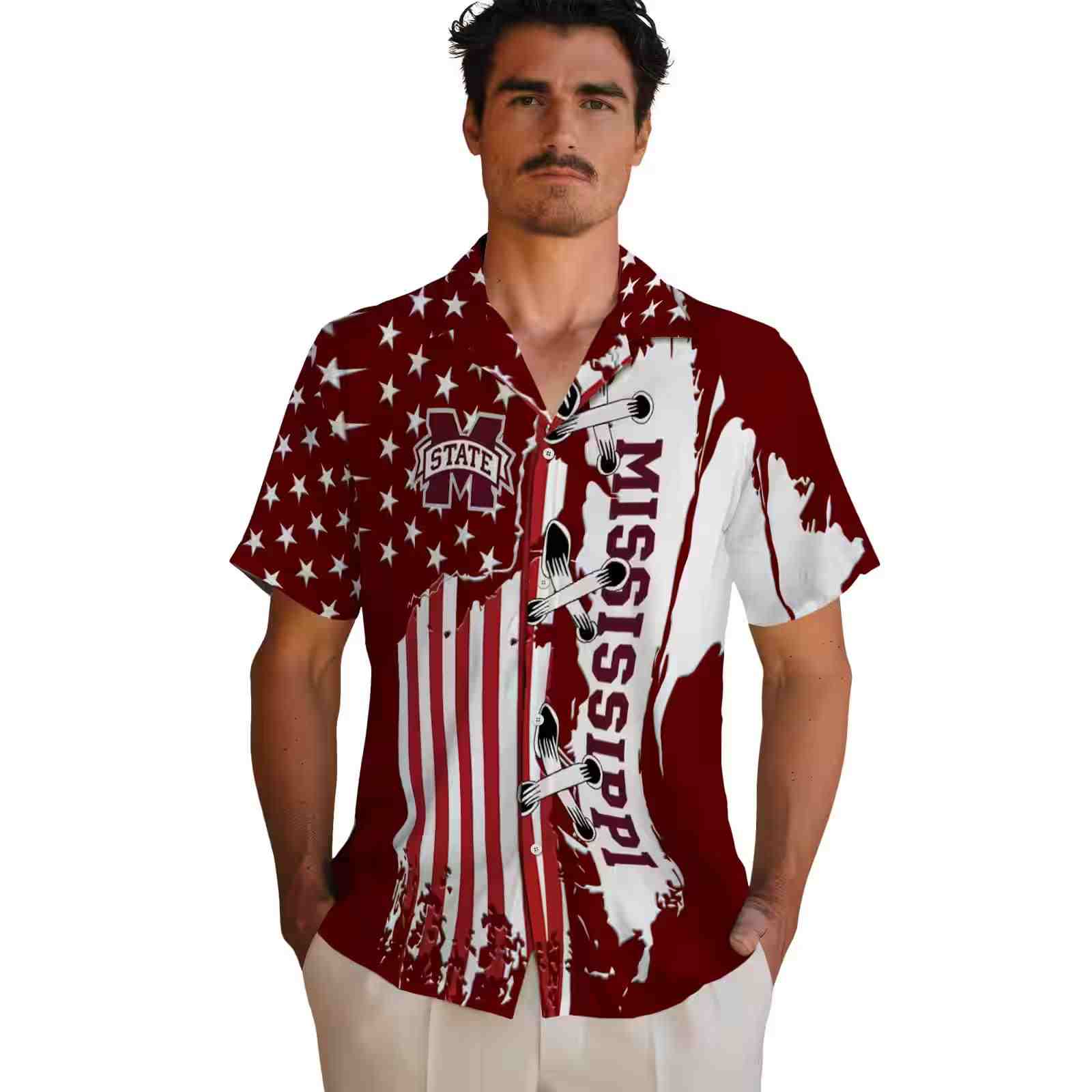 mississippi state bulldogs stitched flag maroon hawaiian shirt fashion forward