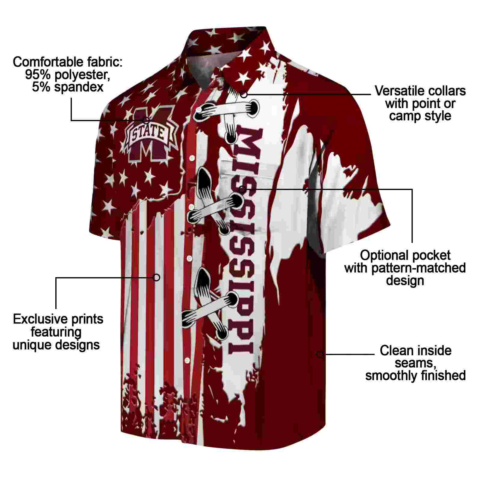 mississippi state bulldogs stitched flag maroon hawaiian shirt new arrival