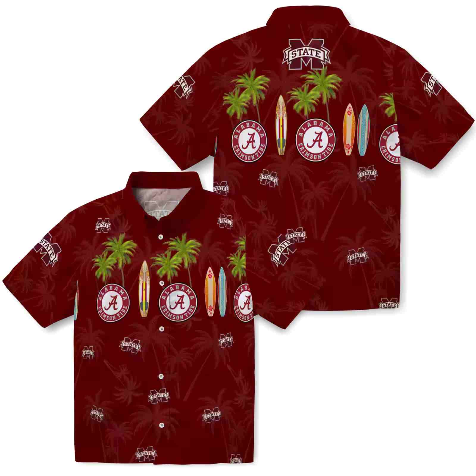 mississippi state bulldogs surfboard palm maroon hawaiian shirt high quality