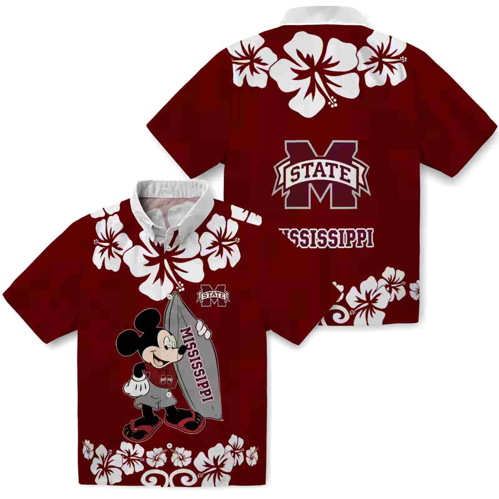 mississippi state bulldogs surfing mickey maroon hawaiian shirt high quality