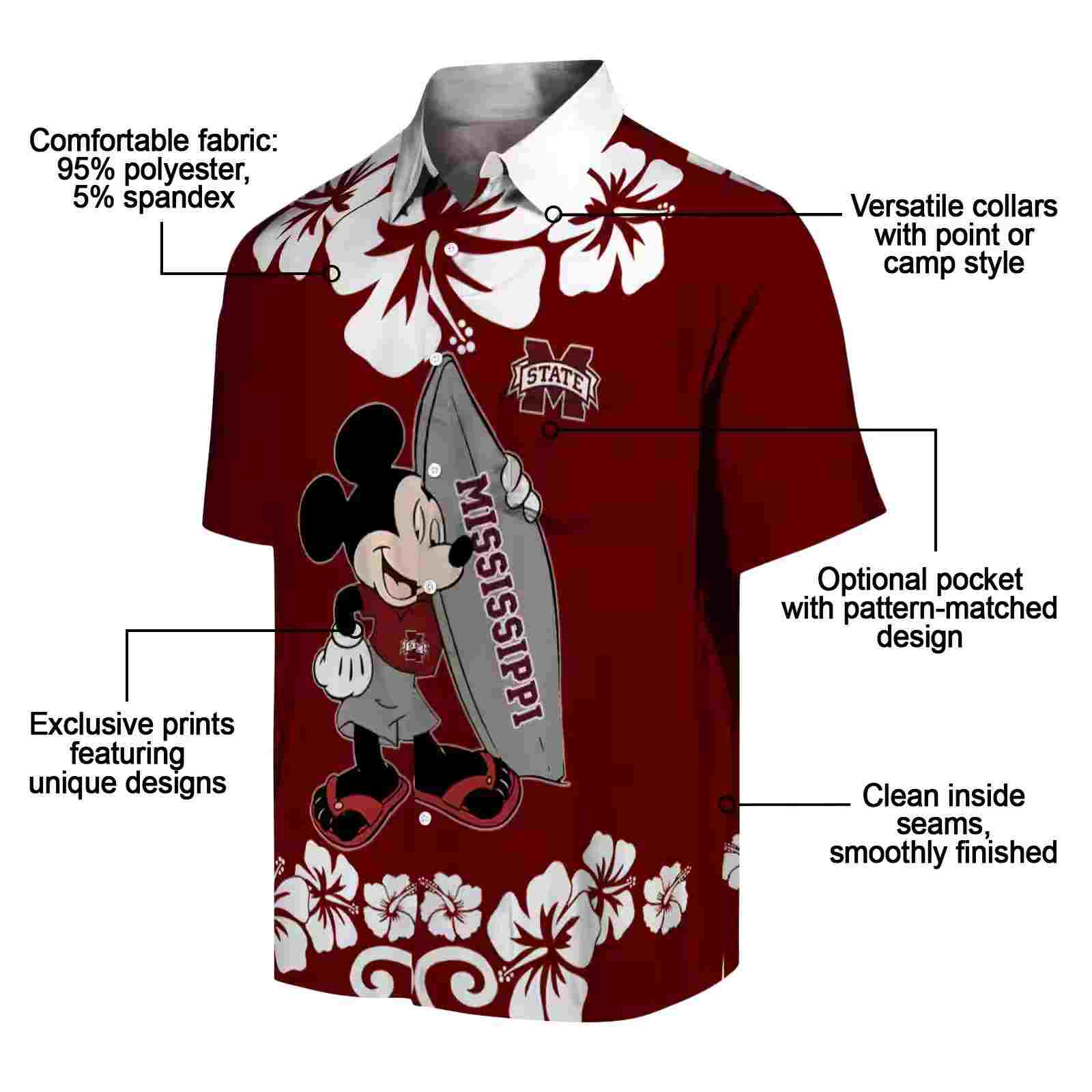 mississippi state bulldogs surfing mickey maroon hawaiian shirt new arrival