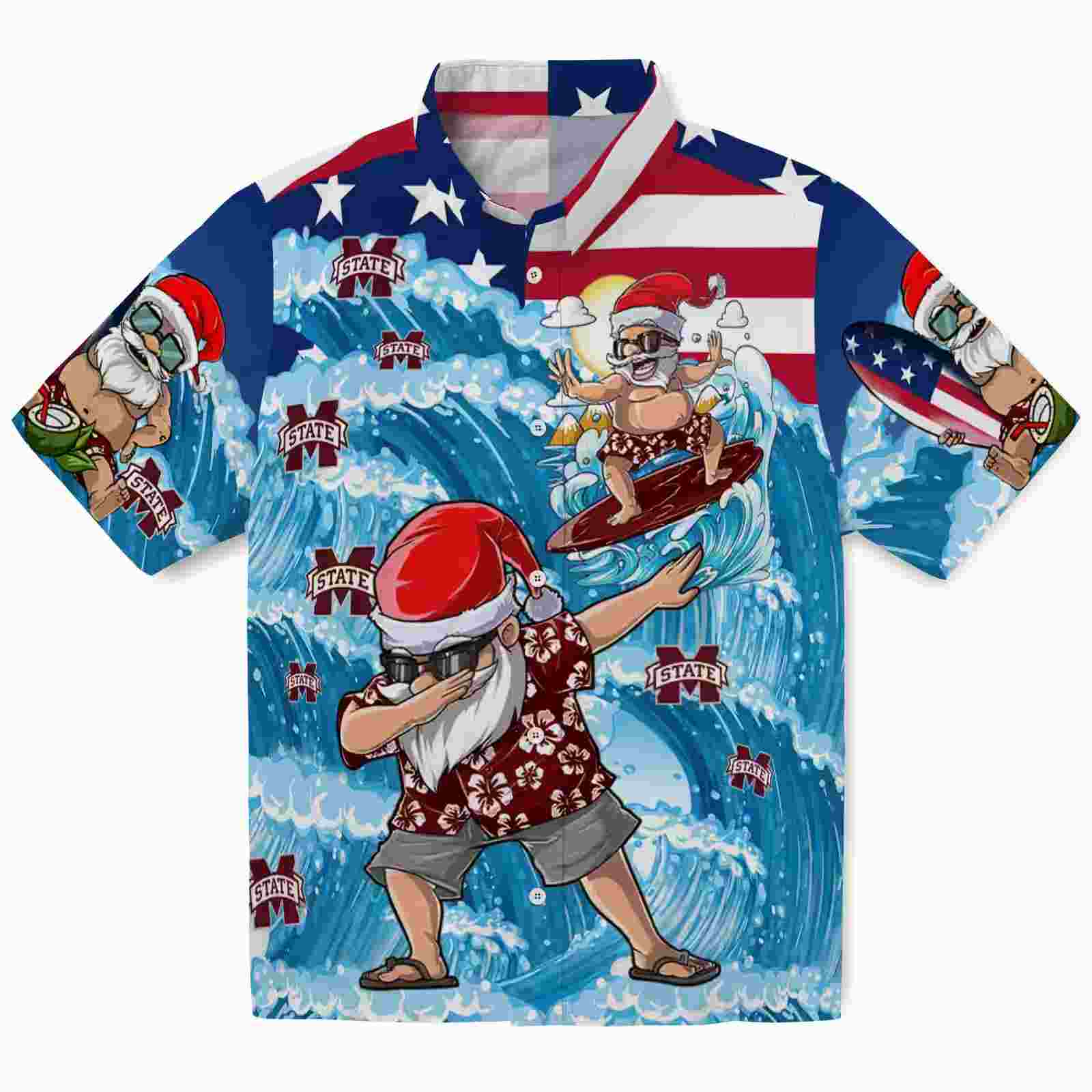 Mississippi State Bulldogs Surfing Santa Blue Hawaiian Shirt