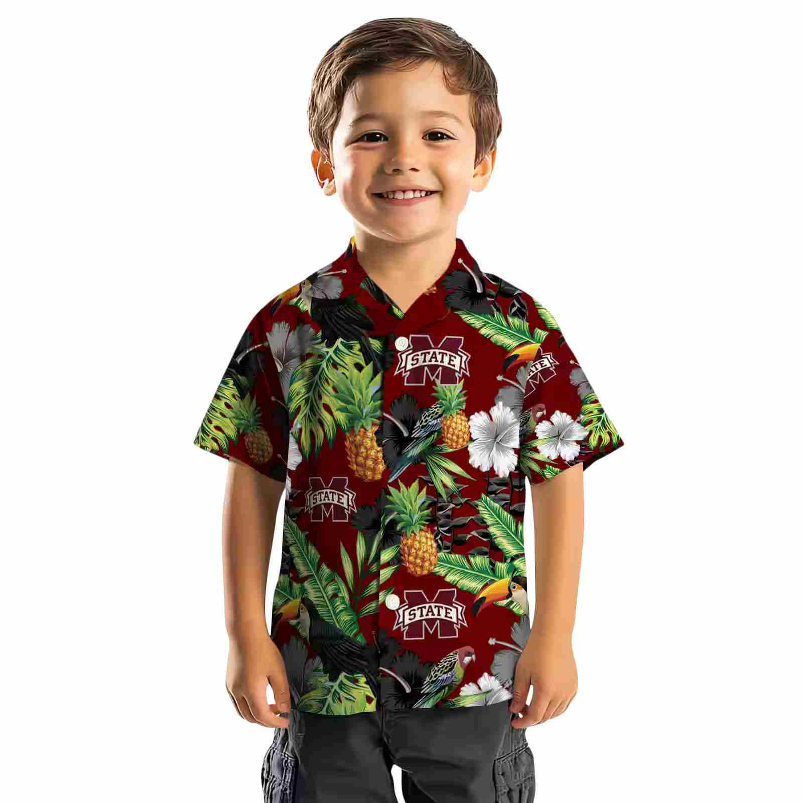 mississippi state bulldogs toucan hibiscus pineapple maroon green hawaiian shirt top rated