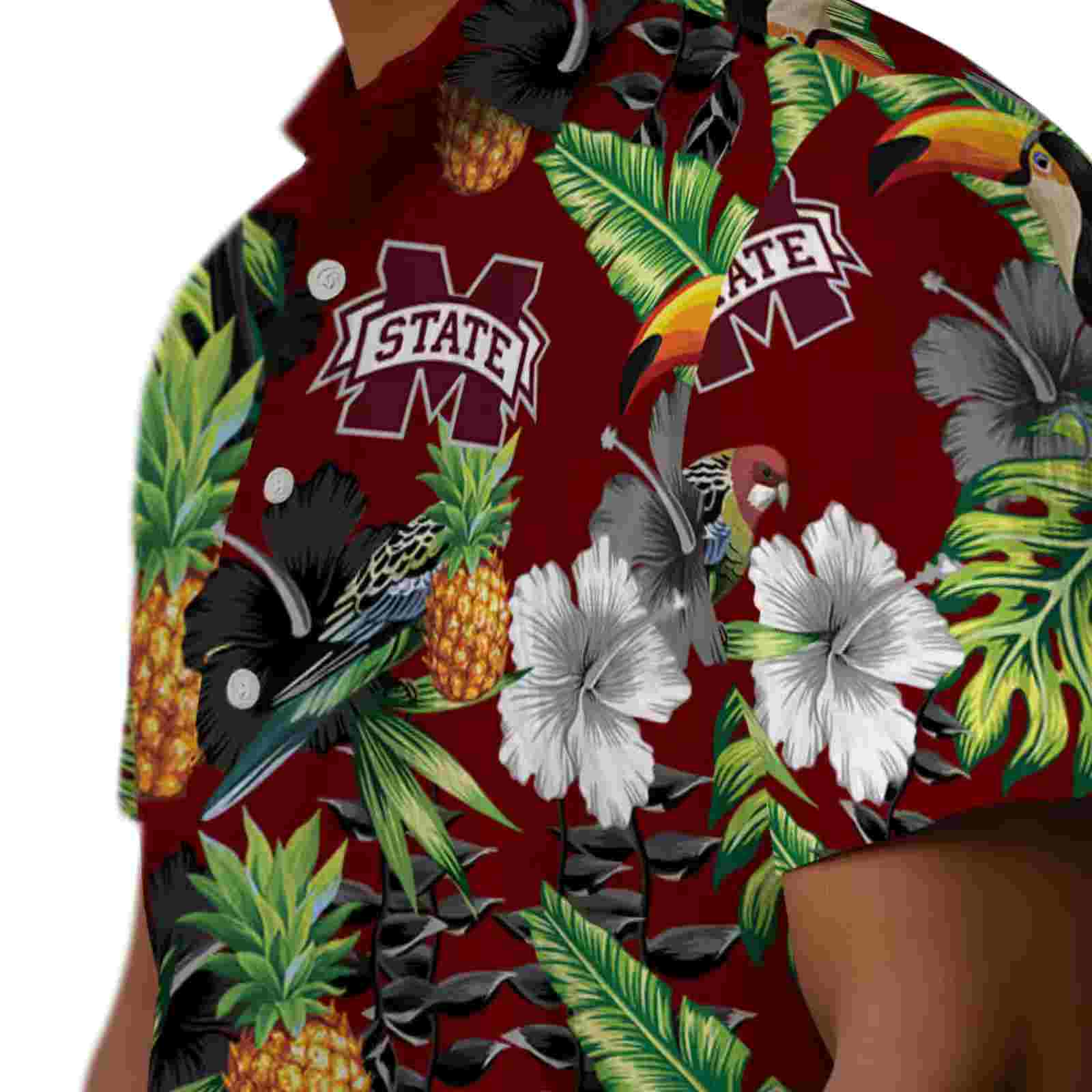 mississippi state bulldogs toucan hibiscus pineapple maroon green hawaiian shirt trendy