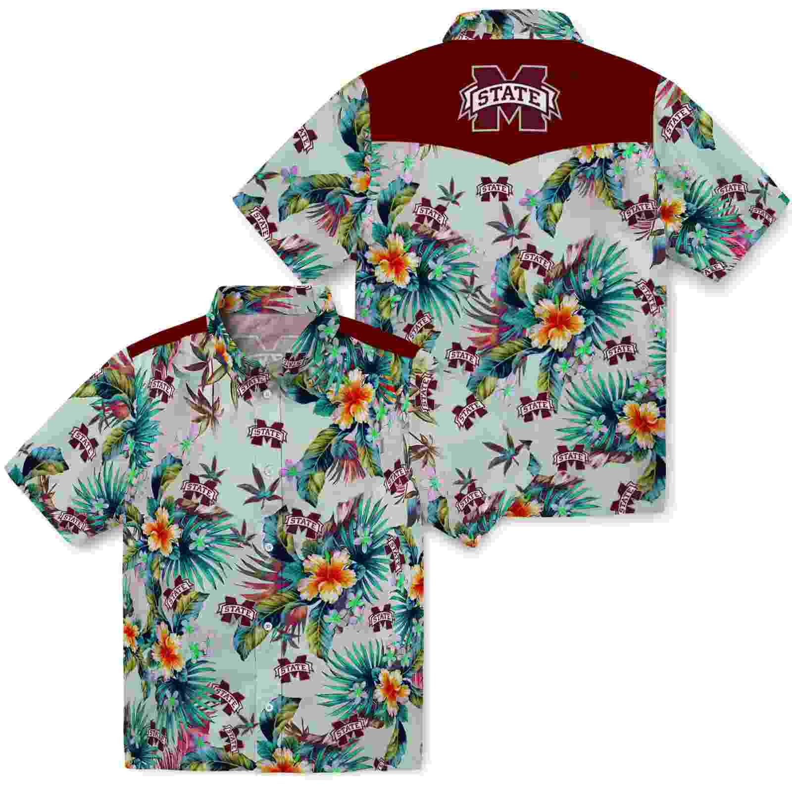 mississippi state bulldogs tropical foliage green hawaiian shirt high quality