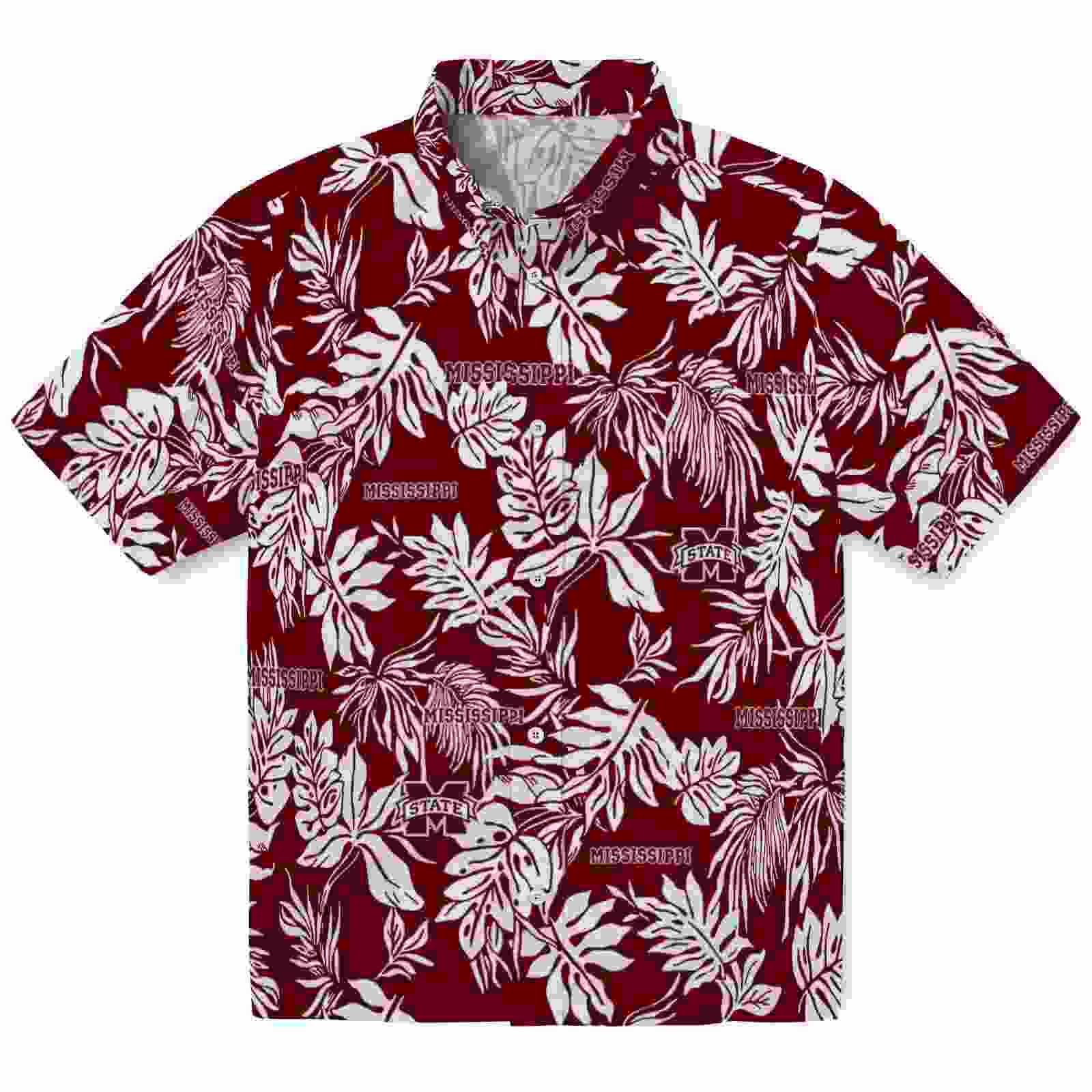 Mississippi State Bulldogs Tropical Leaf Maroon White Hawaiian Shirt