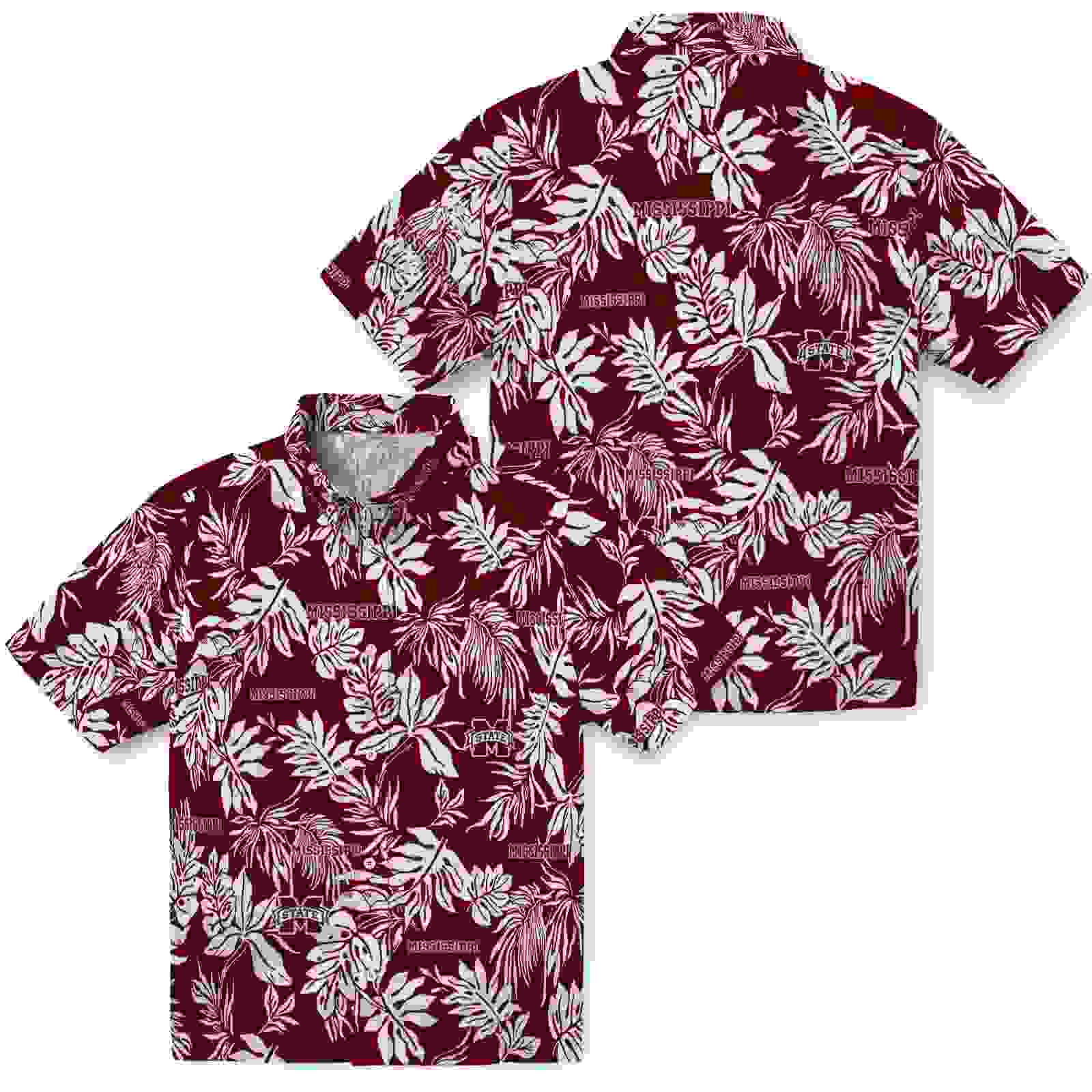 mississippi state bulldogs tropical leaf maroon white hawaiian shirt high quality