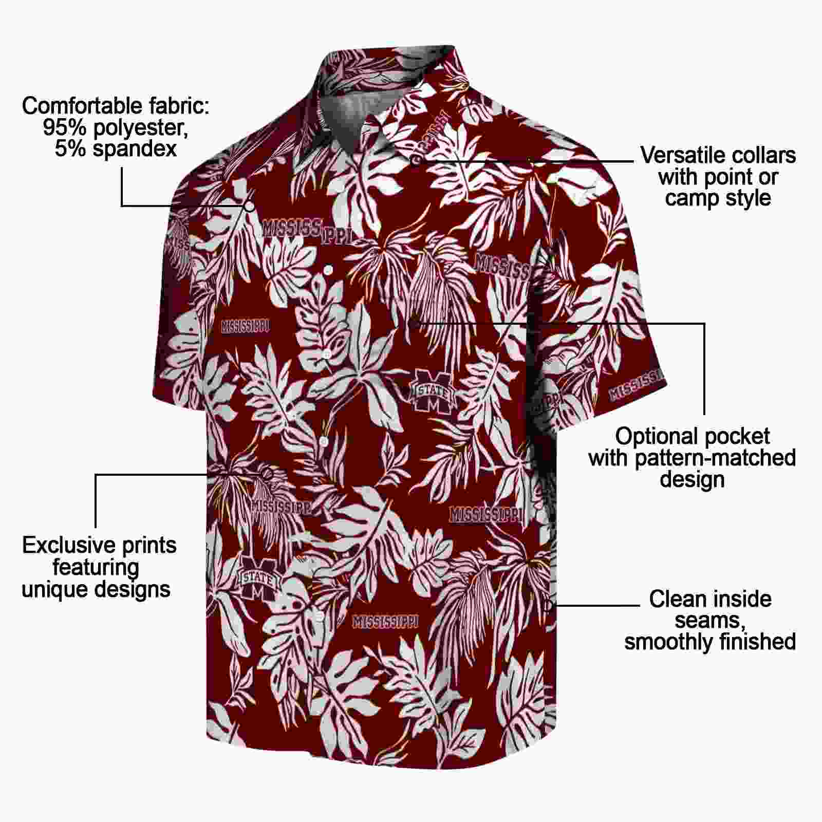 mississippi state bulldogs tropical leaf maroon white hawaiian shirt new arrival