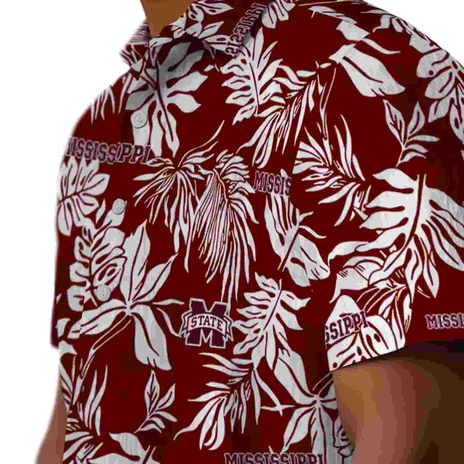 mississippi state bulldogs tropical leaf maroon white hawaiian shirt trendy