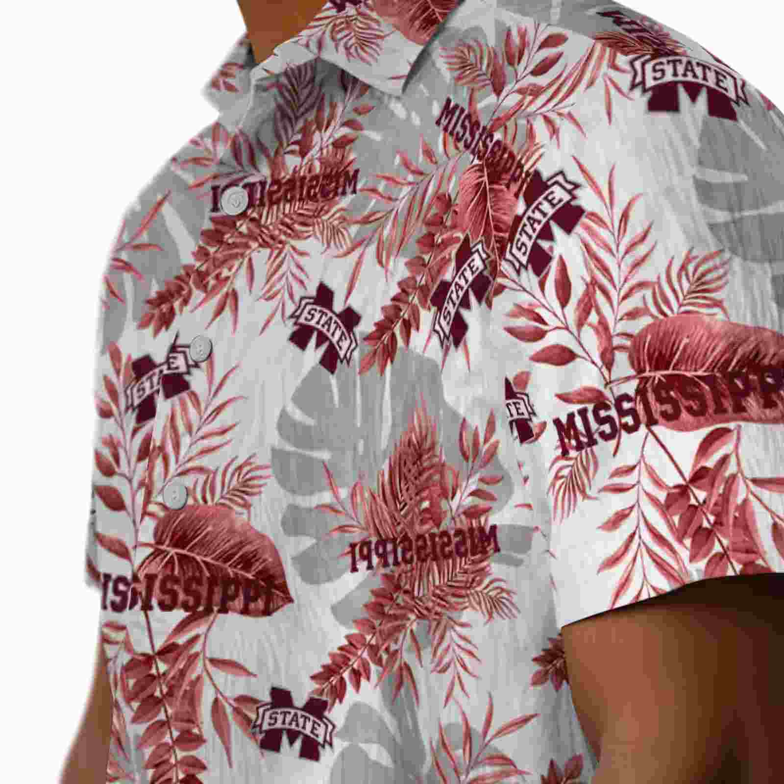 mississippi state bulldogs tropical leaves maroon white hawaiian shirt trendy