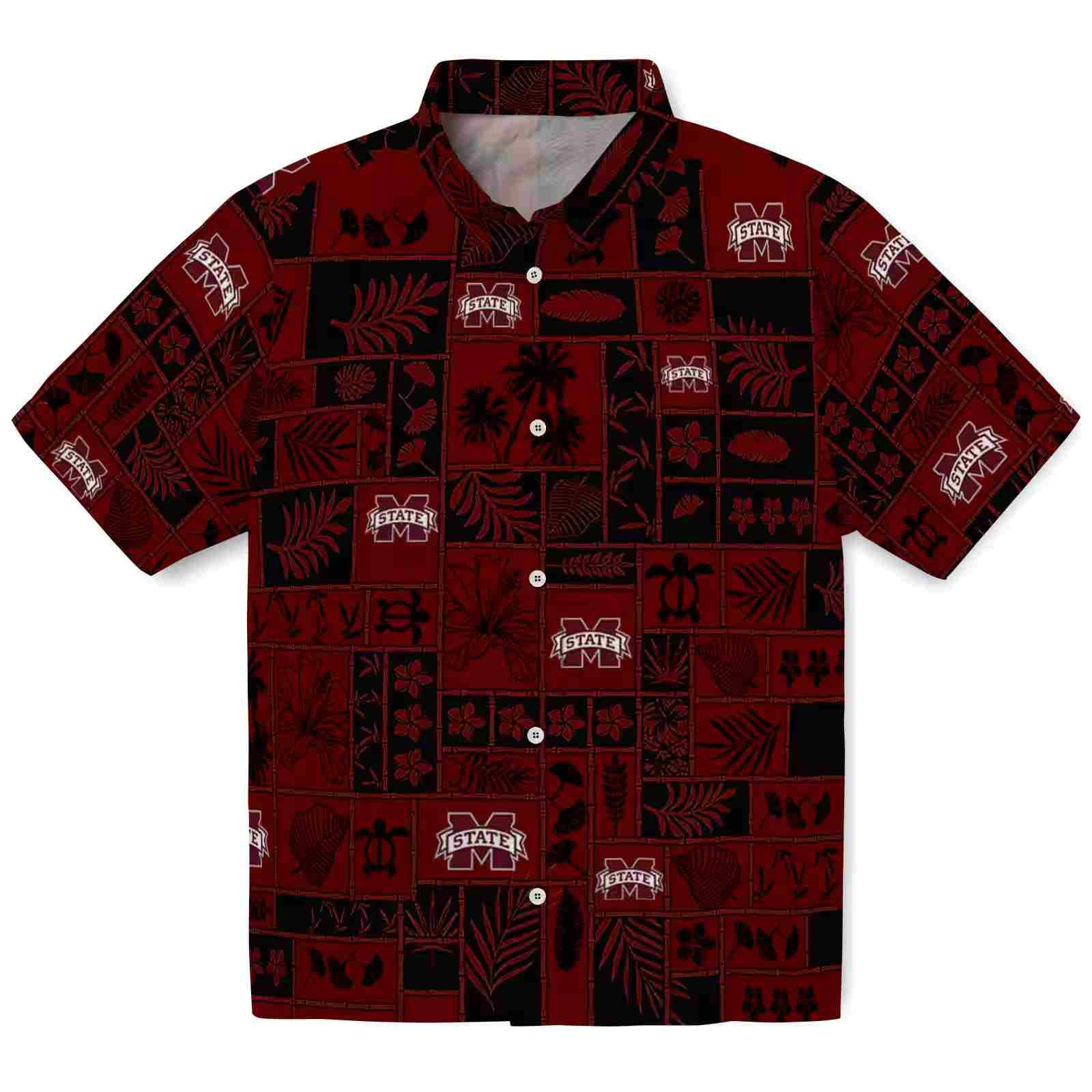 Mississippi State Bulldogs Tropical Patchwork Maroon Black Hawaiian Shirt