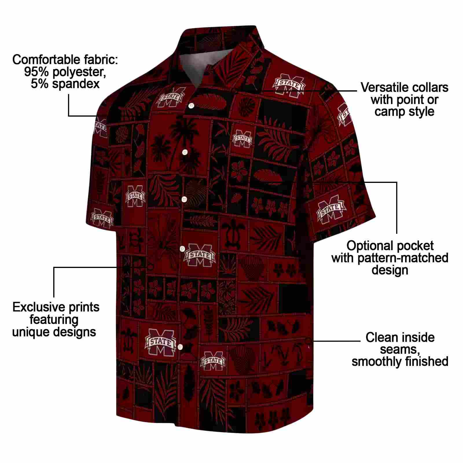 mississippi state bulldogs tropical patchwork maroon black hawaiian shirt new arrival