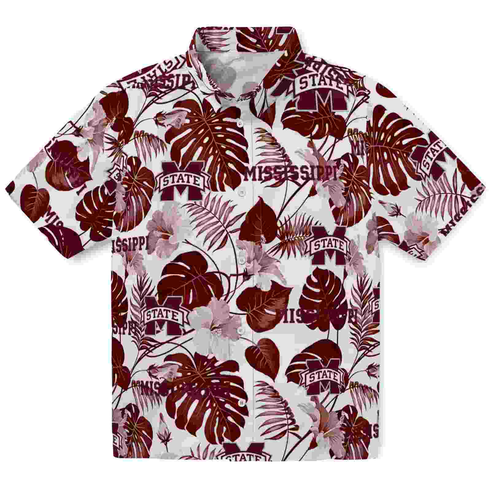 Mississippi State Bulldogs Tropical Plants Maroon White Hawaiian Shirt