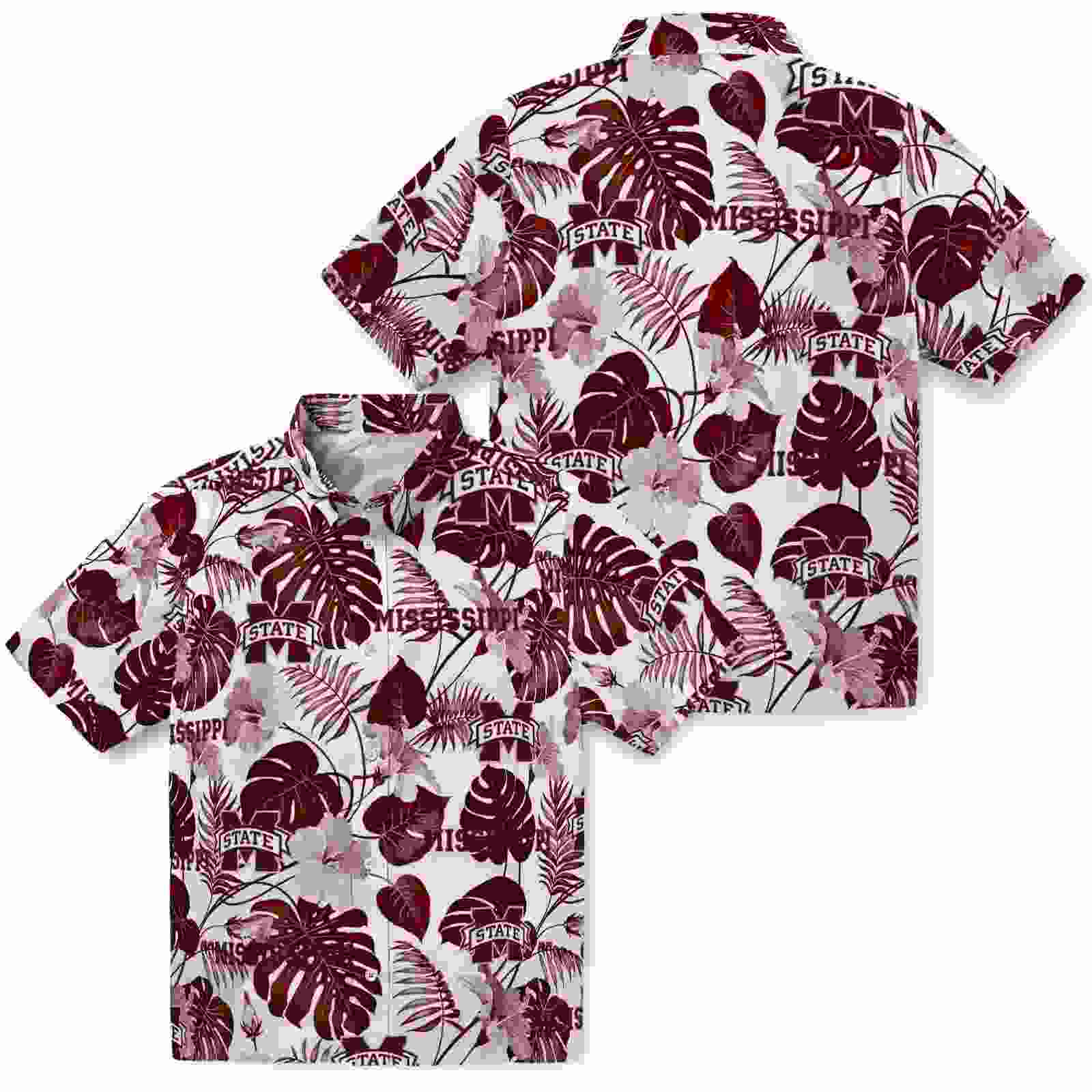 mississippi state bulldogs tropical plants maroon white hawaiian shirt high quality