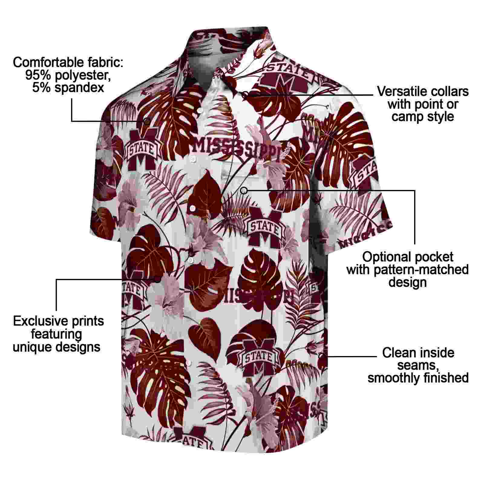 mississippi state bulldogs tropical plants maroon white hawaiian shirt new arrival