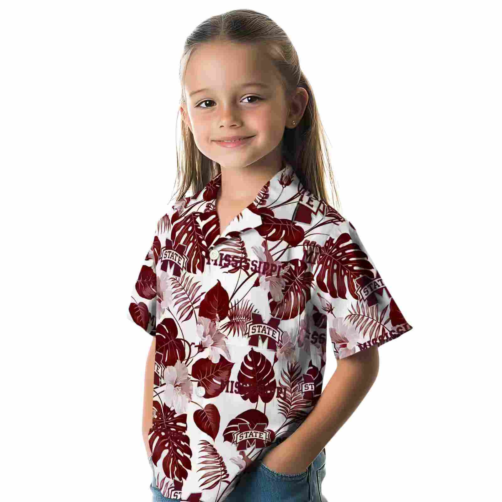 mississippi state bulldogs tropical plants maroon white hawaiian shirt premium grade