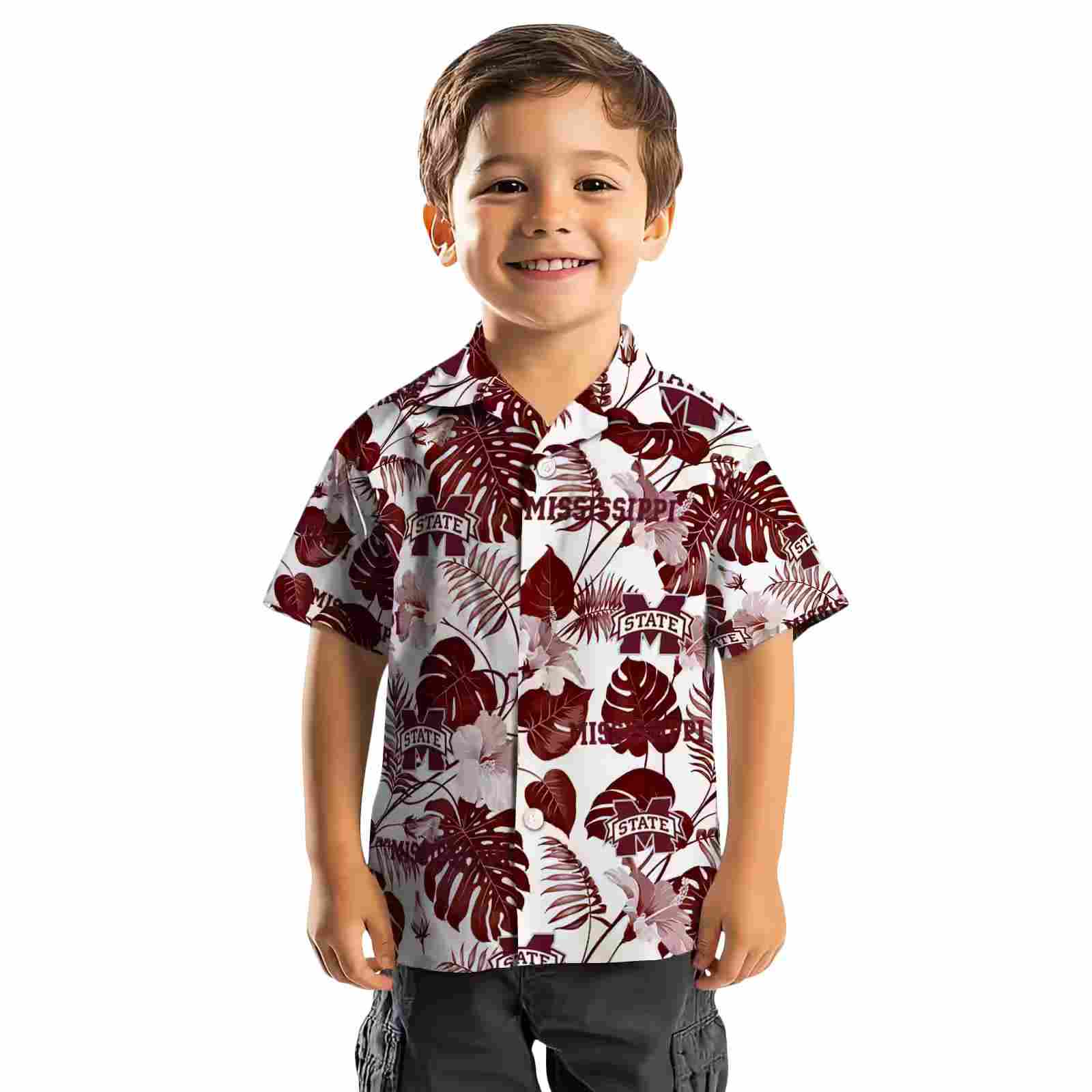 mississippi state bulldogs tropical plants maroon white hawaiian shirt top rated